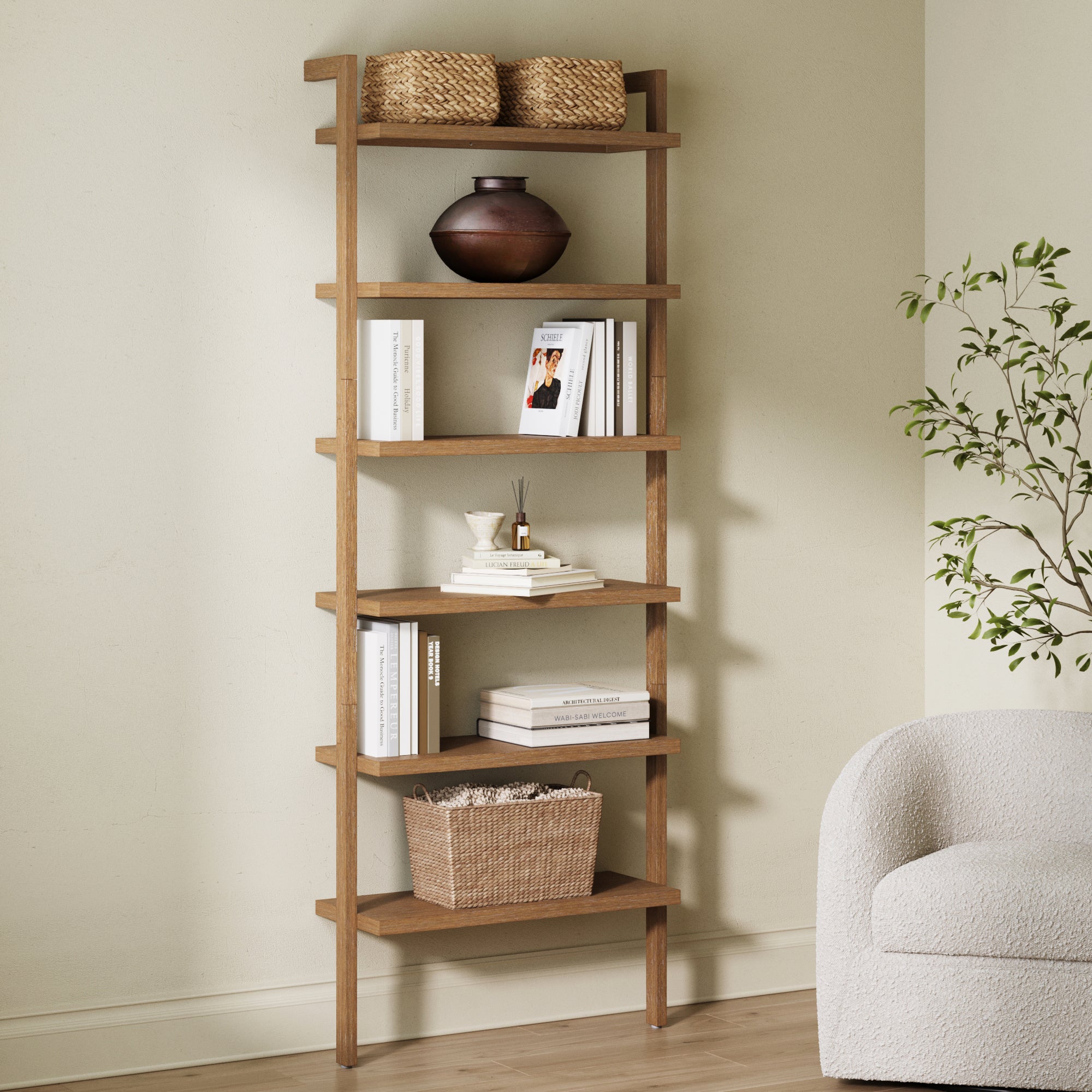 Beacon Bookshelf Solid Wood Light Brown 6-Shelf | Nathan James