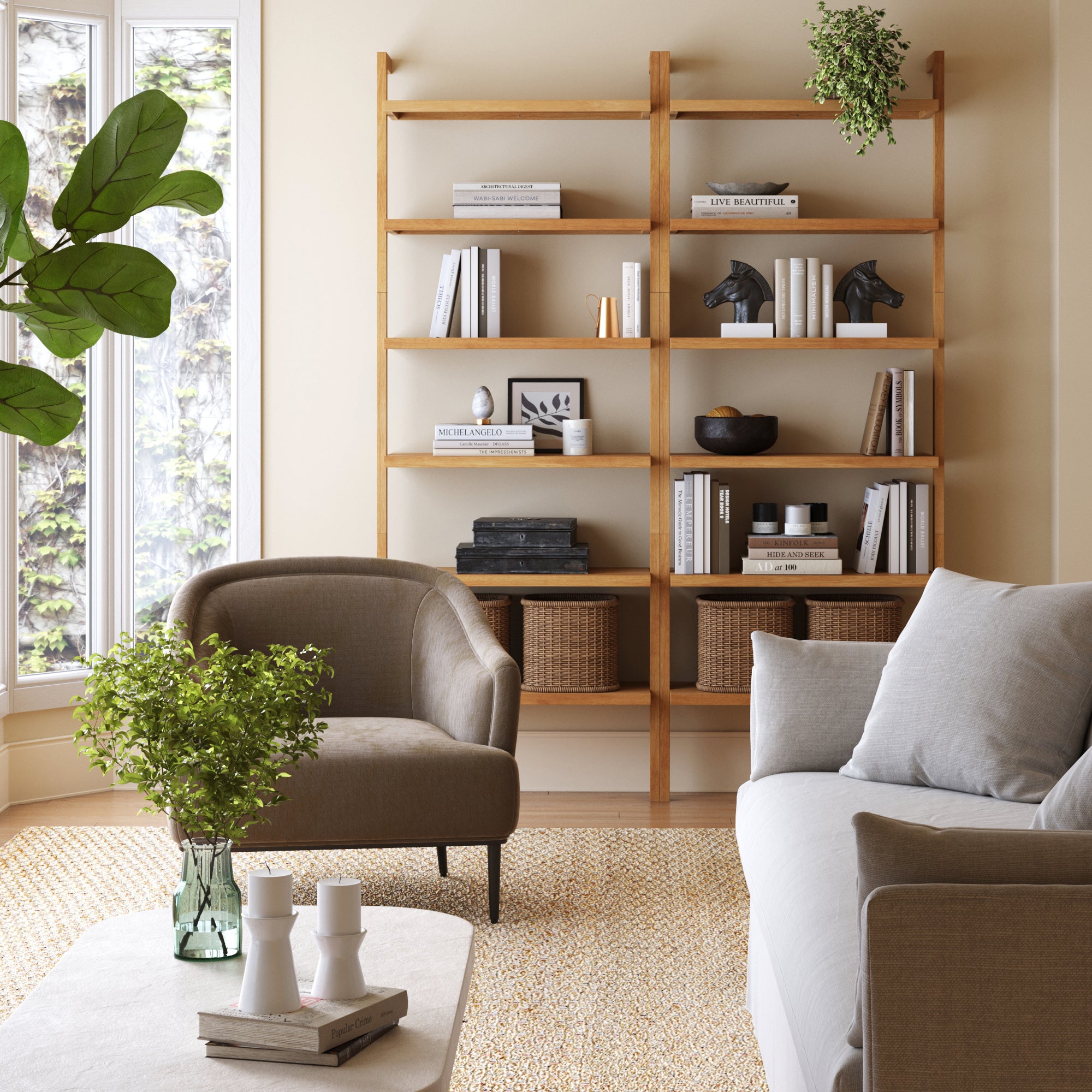 Modern 6 - Shelf Wall Mounted Solid Wood Bookcase Warm Pine (Set of 2) - Nathan James
