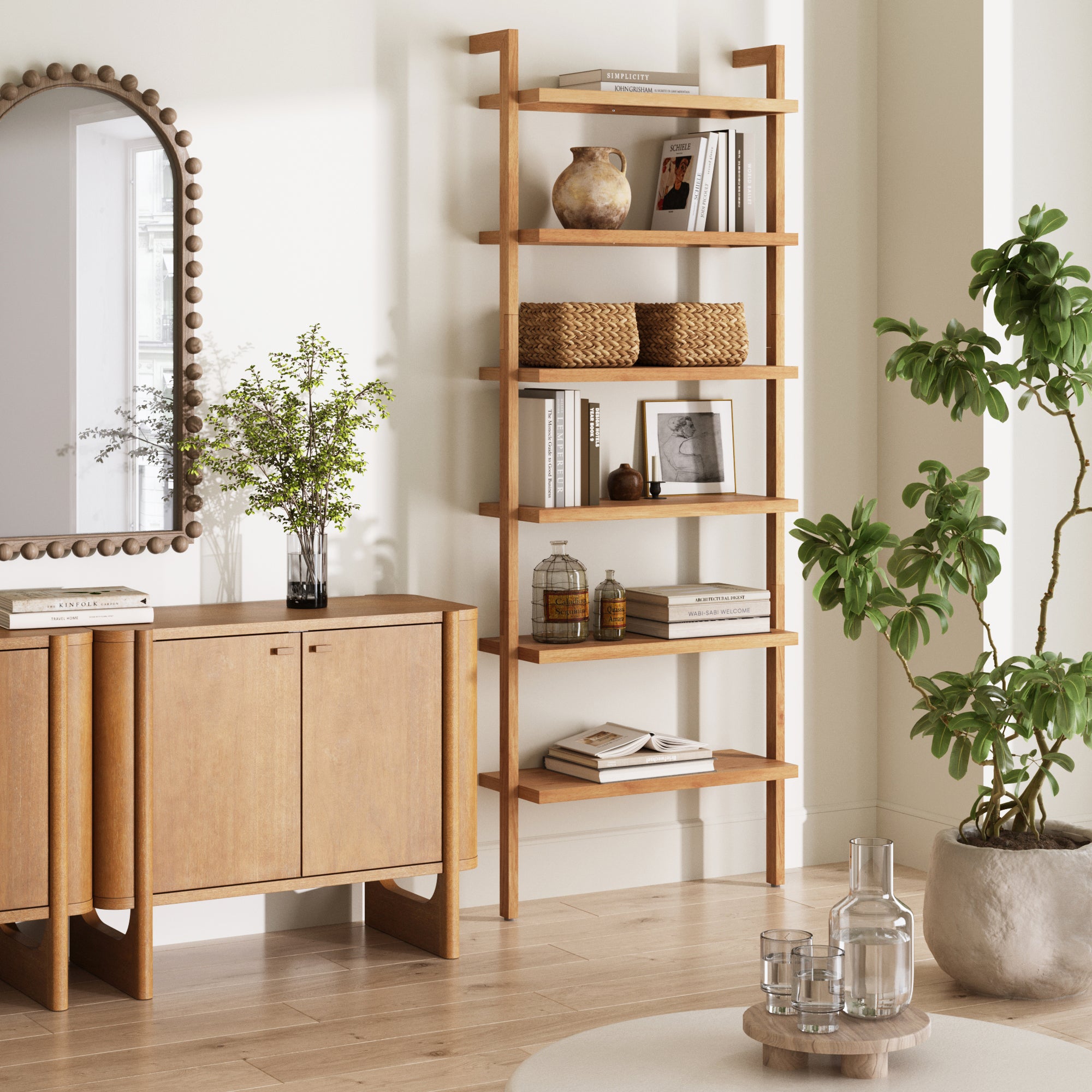 Modern 6 - Shelf Wall Mounted Solid Wood Bookcase Warm Pine - Nathan James