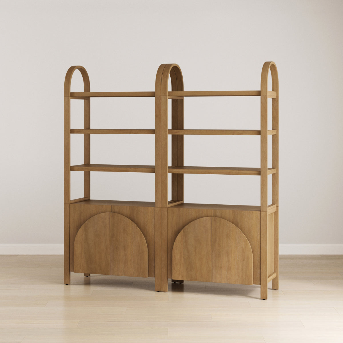 Mid-Century Arched Bookshelves with Doors Light Brown (Set of 2)