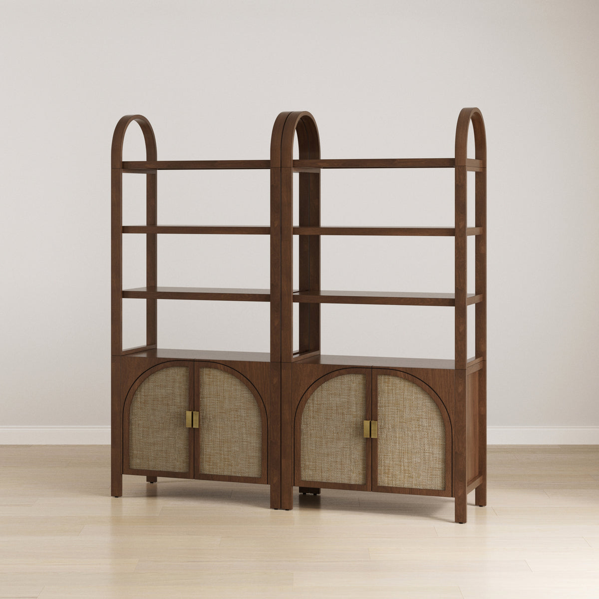 Arched Door Rattan Bookshelf with Doors Dark Acacia (Set of 2) - Nathan James