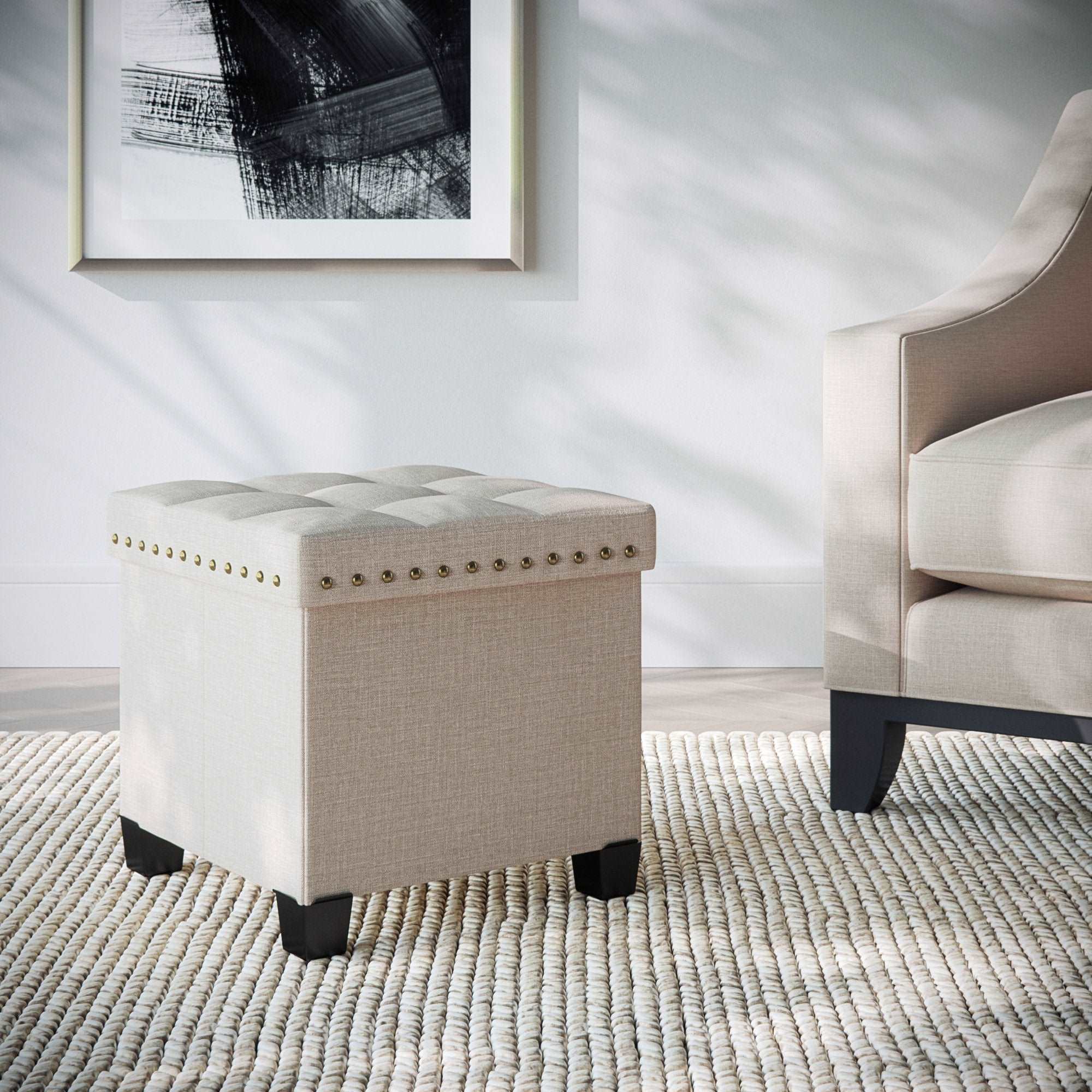 Storage Cube Ottoman Tufted Charcoal
