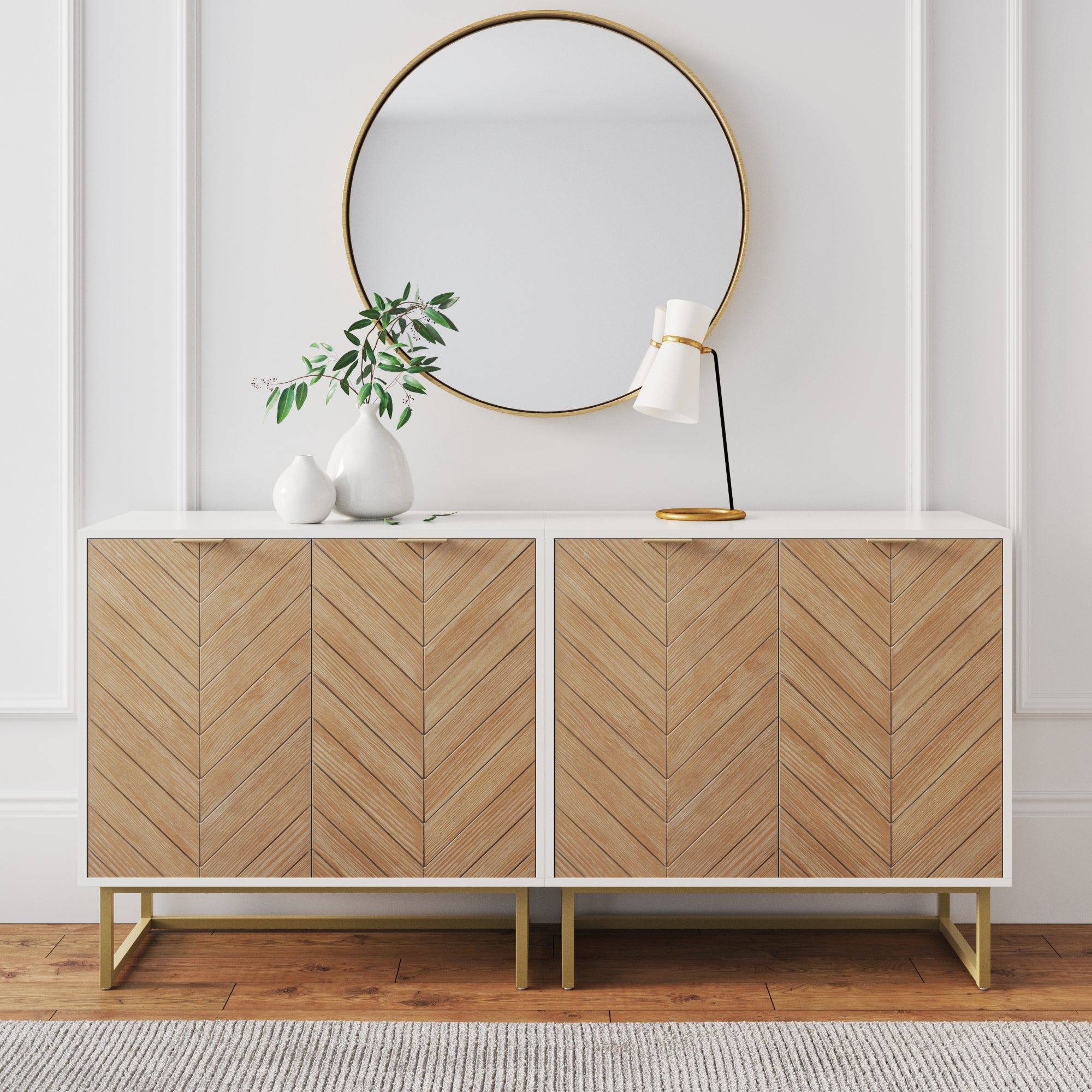 Wood Herringbone TV Console for TVs up to 65" Natural Wash/White - Nathan James