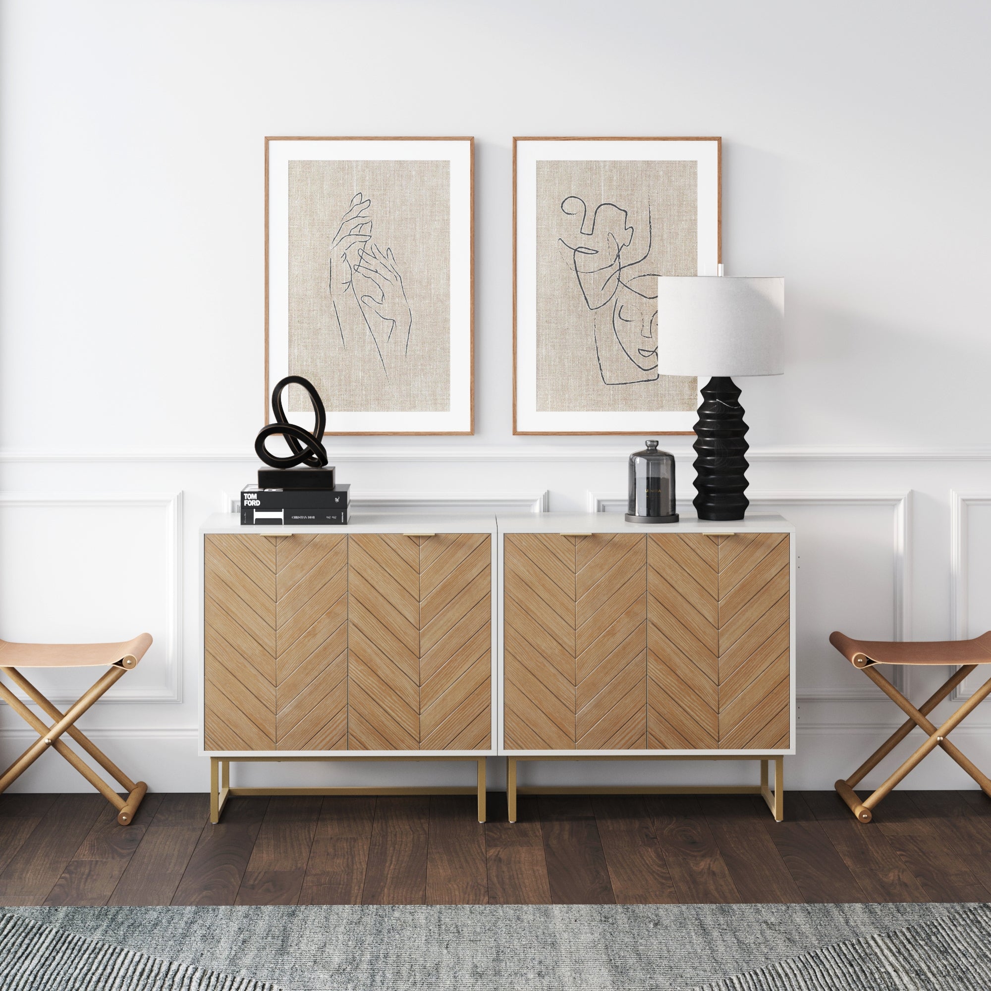 Wood Herringbone TV Console for TVs up to 65" Natural Wash/White - Nathan James