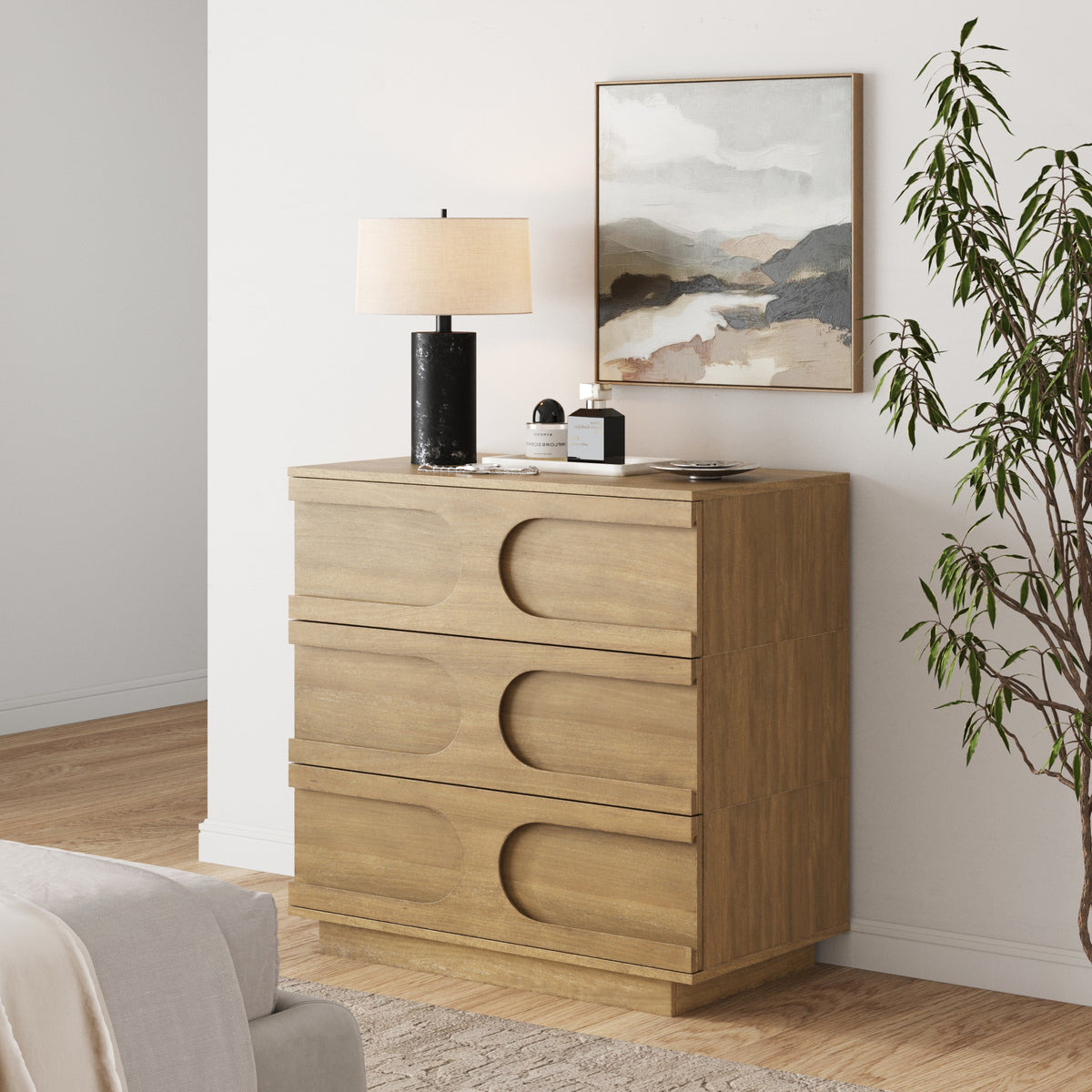 Mid-Century Modern Wood Stackable 3-Drawer Dresser Brown