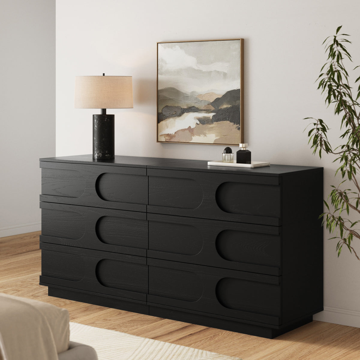 Mid-Century Modern Modular Arched 6-Drawer Dresser Black