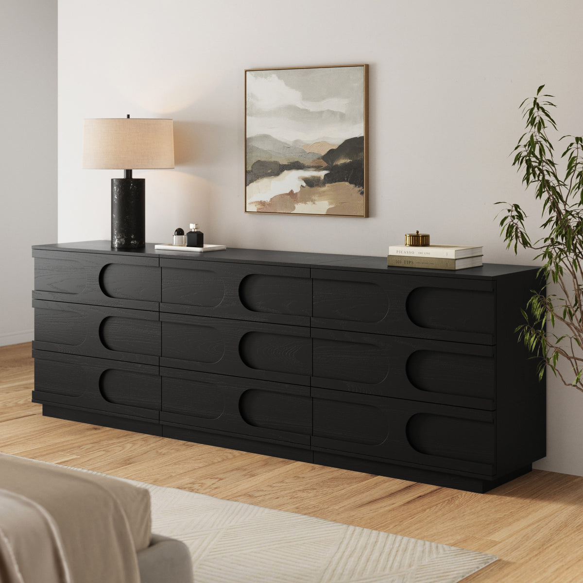 Mid-Century Modern Modular Arched 9-Drawer Dresser Black