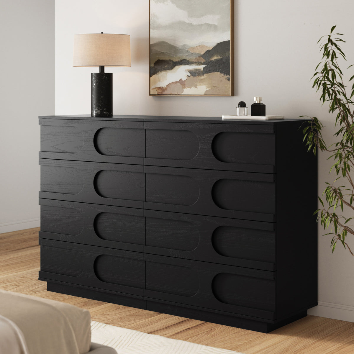 Mid-Century Modern Modular Arched 8-Drawer Dresser Black