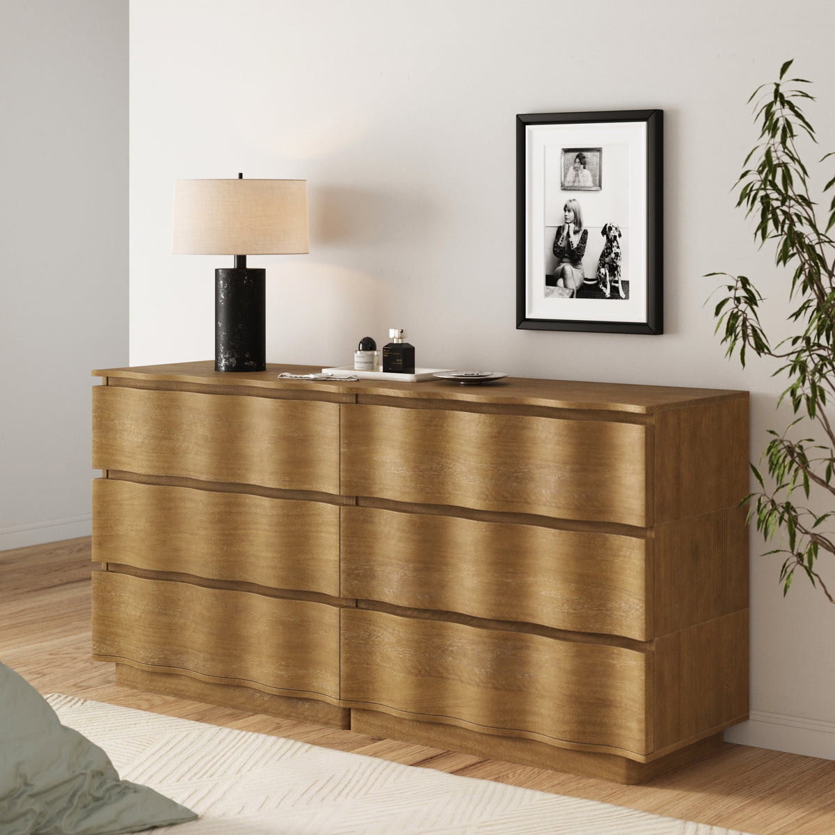 Modern Wood Stackable 6-Drawer Wavy Dresser Light Brown - Nathan James