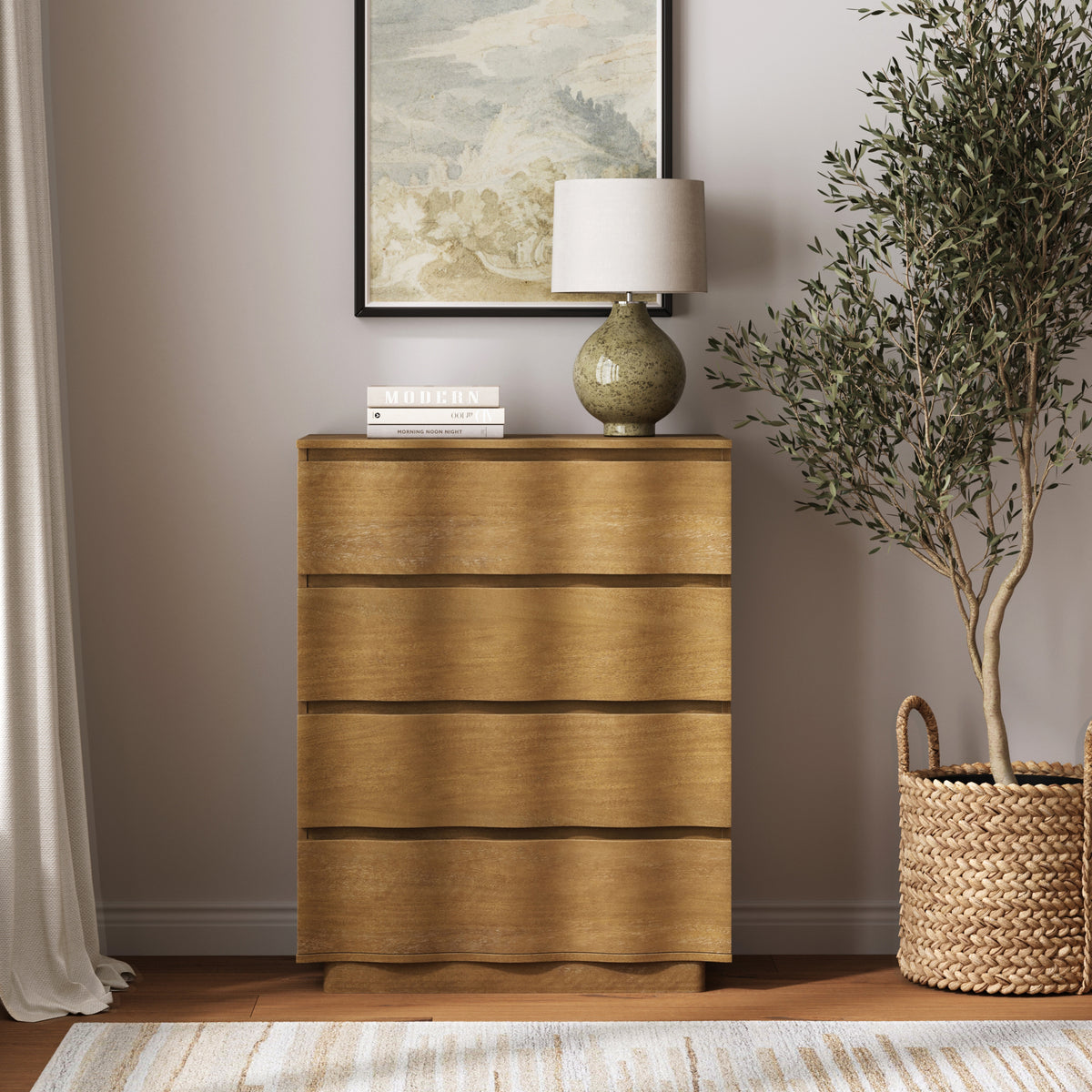 Modern Wood Stackable 4-Drawer Wavy Dresser Light Brown - Nathan James