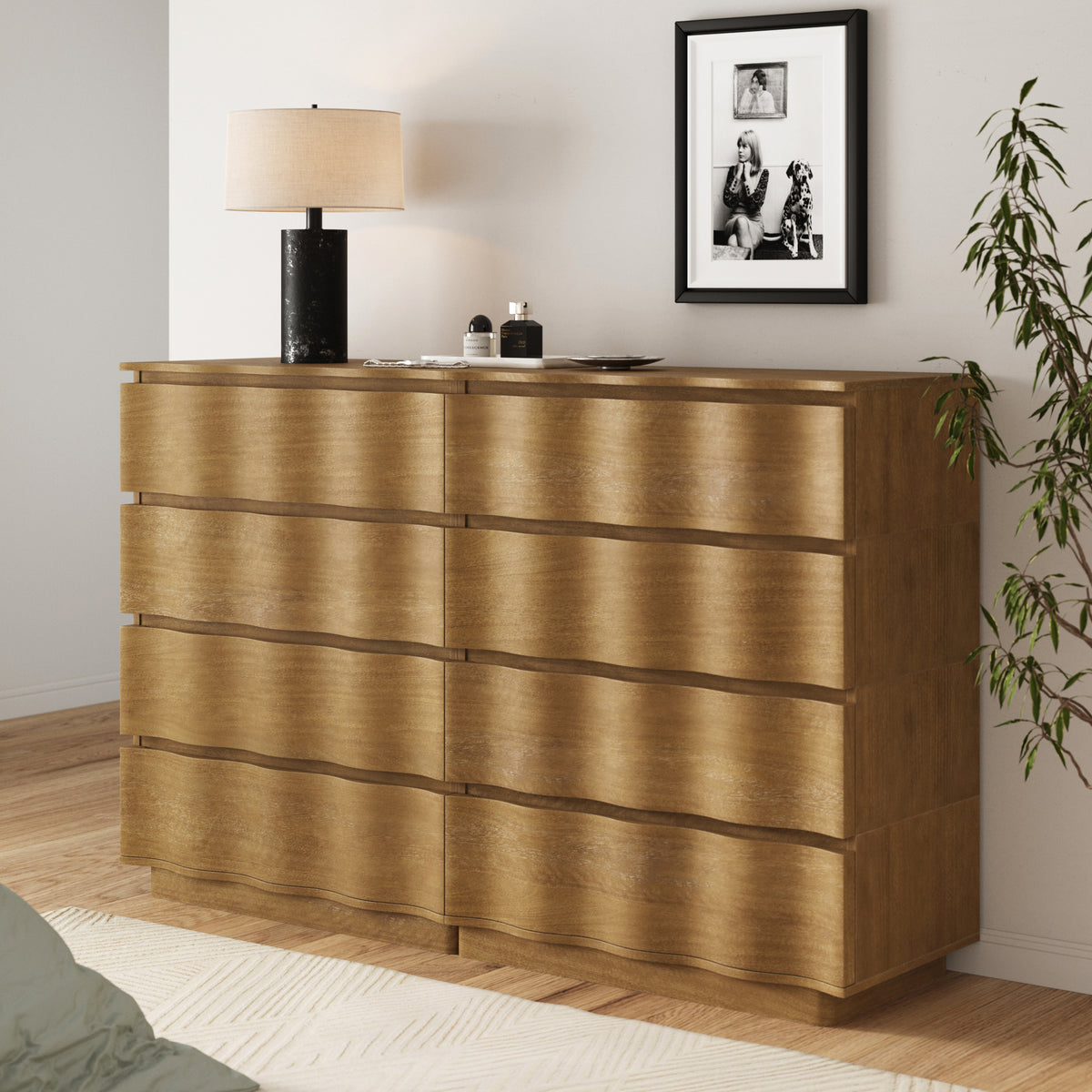 Modern Wood Stackable 8-Drawer Wavy Dresser Light Brown