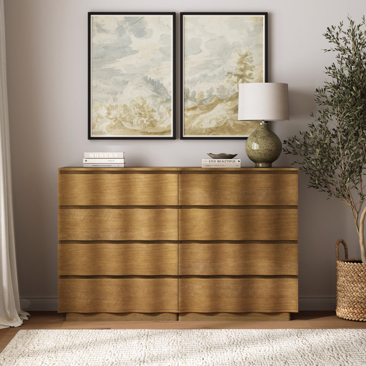 Modern Wood Stackable 8-Drawer Wavy Dresser Light Brown - Nathan James