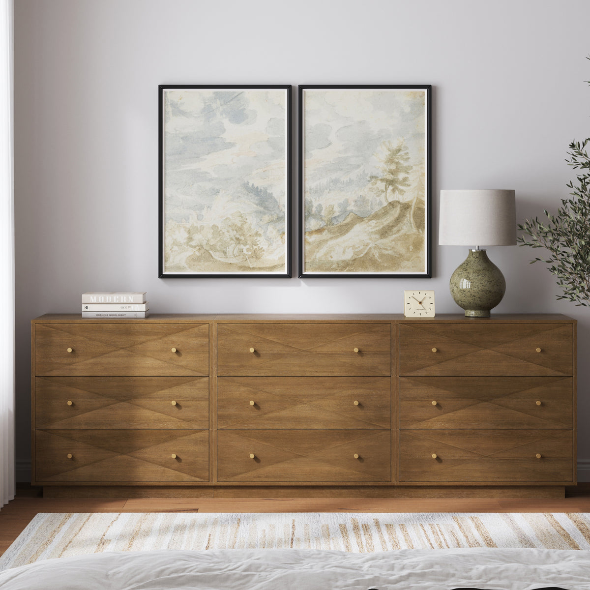 Modern Wood 9-Drawer Geometric Dresser Light Brown - Nathan James
