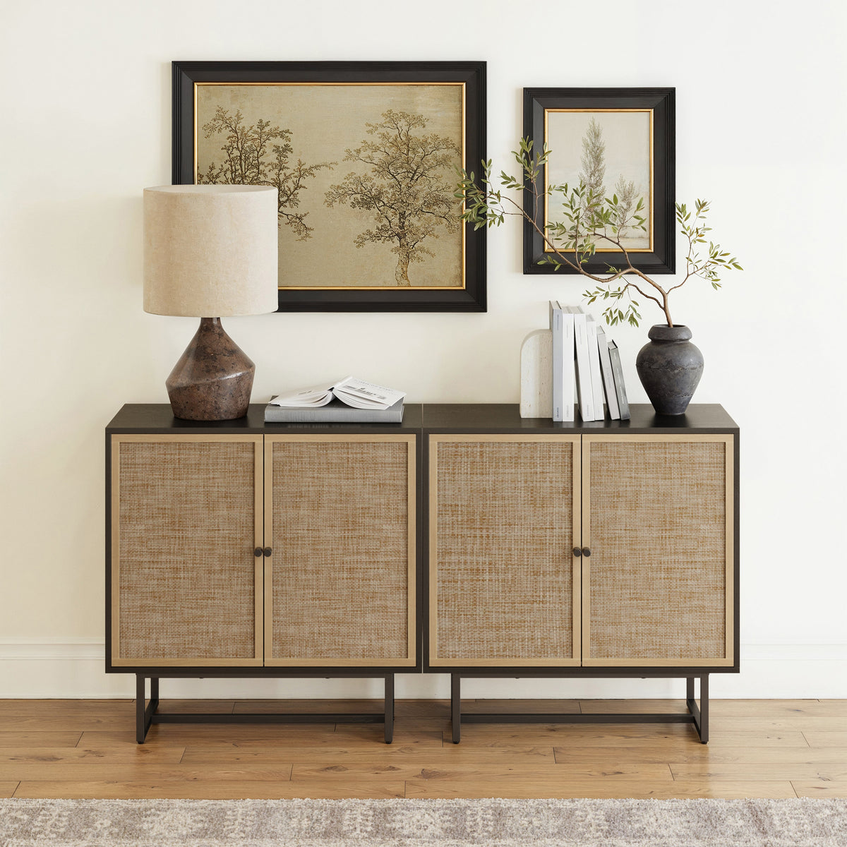 Metal and Rattan TV Stand Console for TVs up to 65" Black Oak - Nathan James