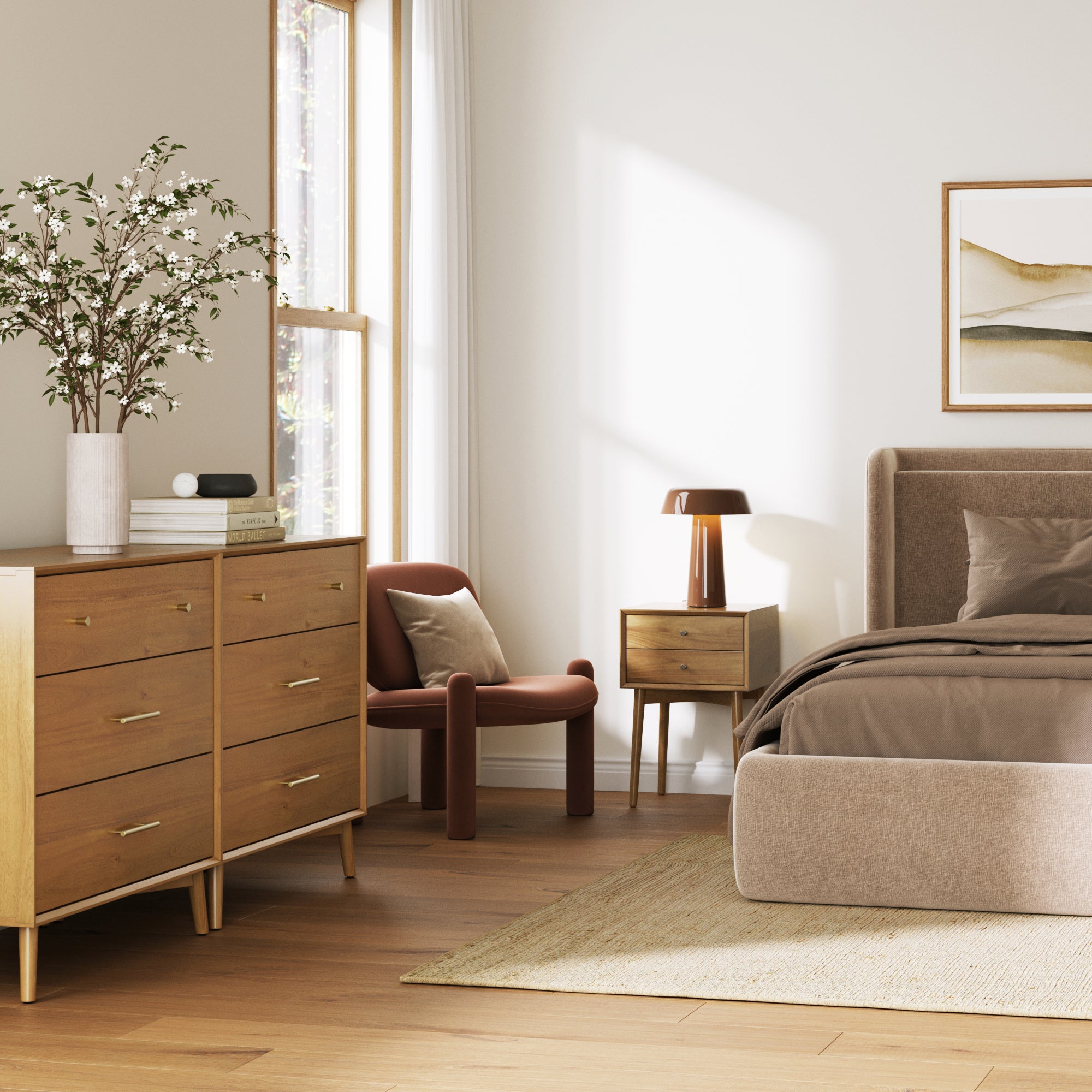 Wood Bedroom Set with 2 Dressers and 2 Nightstands Light Acacia