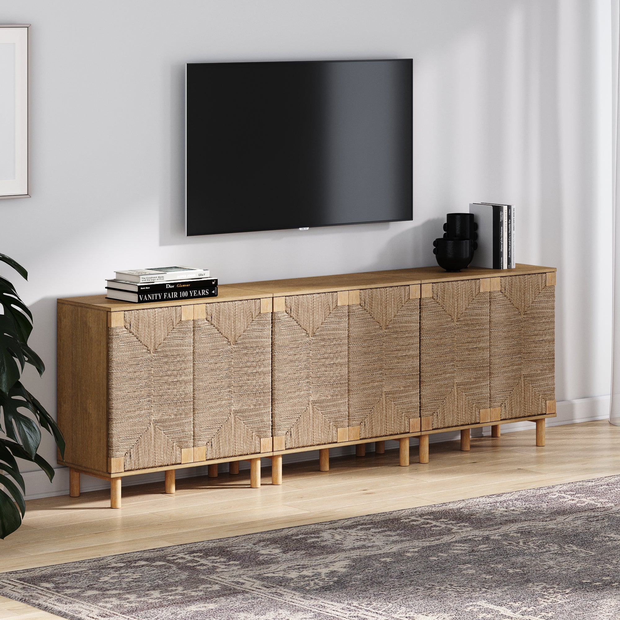 Wood & Seagrass TV Cabinet Brown