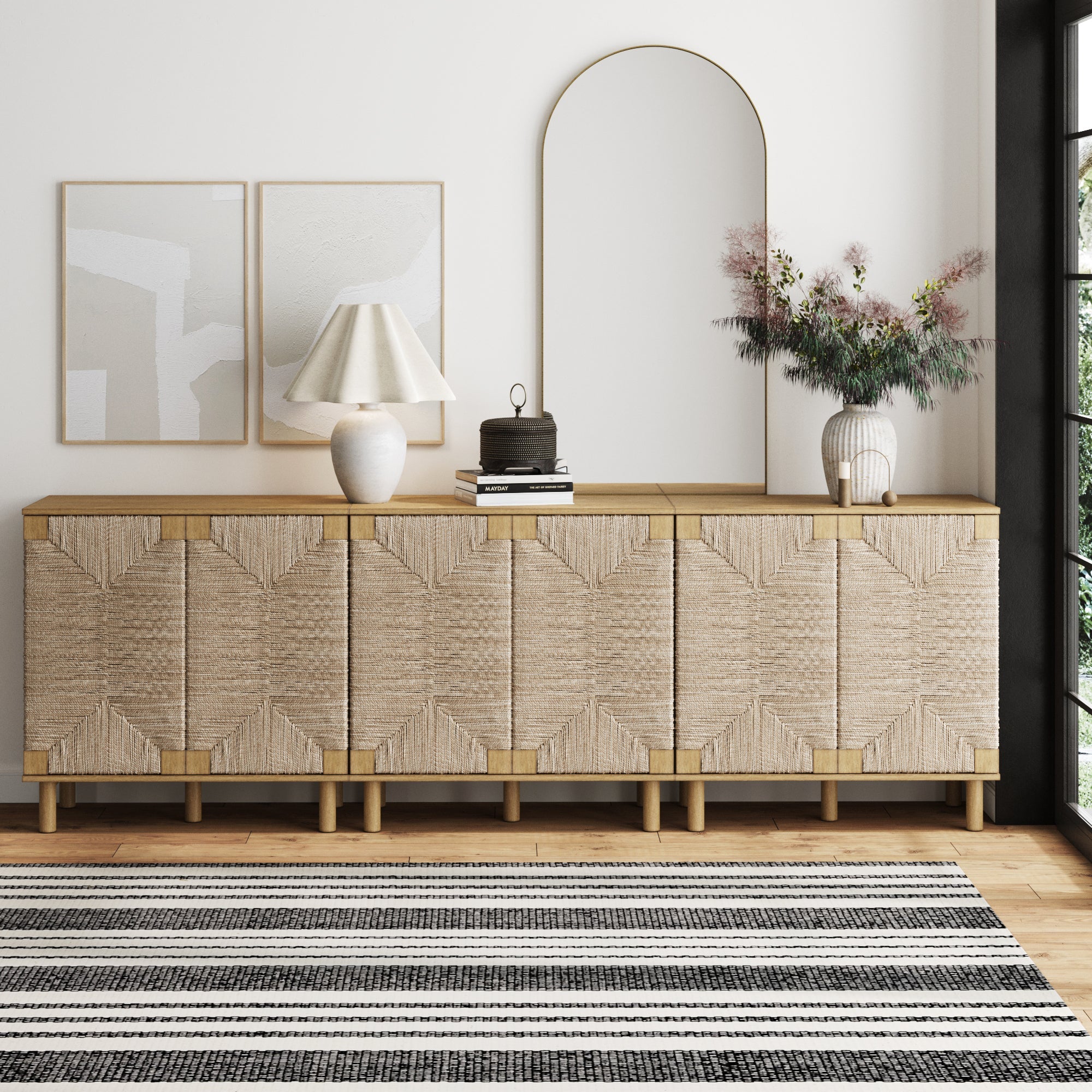 Wood & Seagrass TV Cabinet Brown