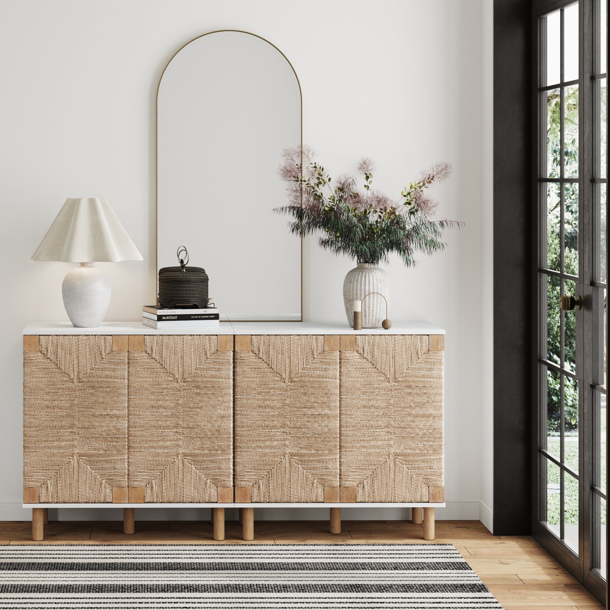 Wood & Seagrass Console Table White