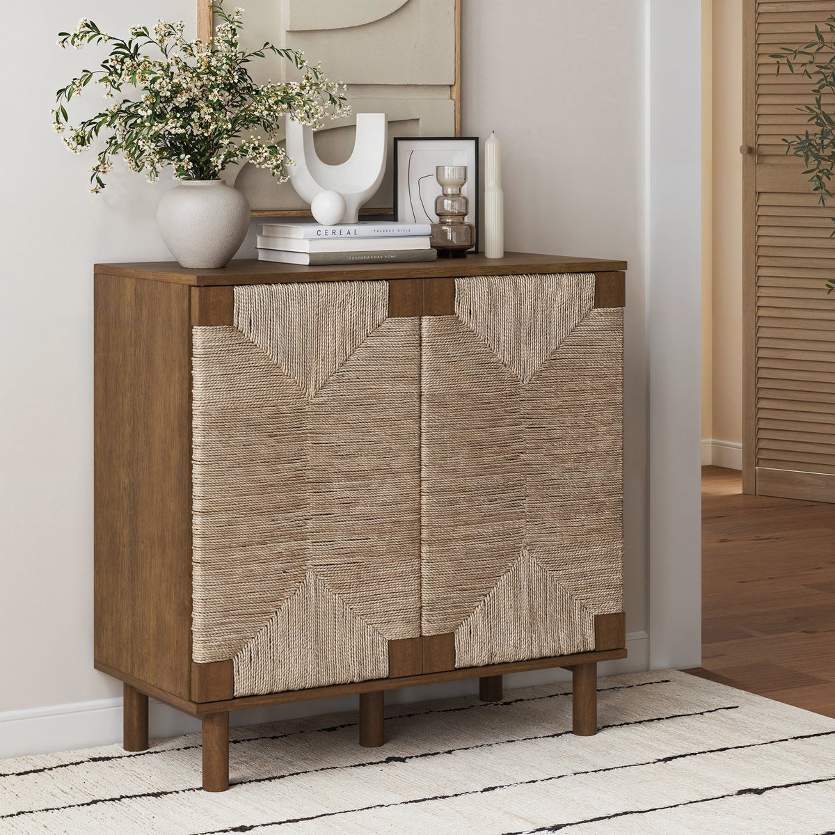 Beacon Wood & Seagrass Storage Cabinet Dark Brown | Nathan James