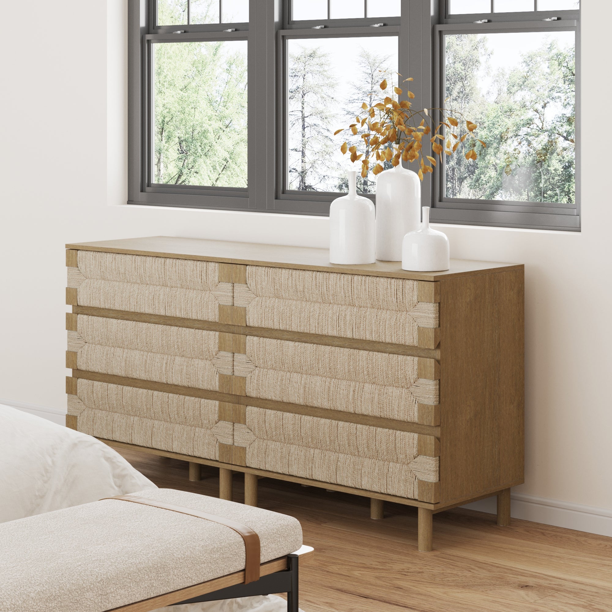 Beacon 3 Drawer Dresser, Bohemian Woven Seagrass Bedroom Dresser - Light Brown Set of 2 - 3-Drawer Beacon 3 Drawer Dresser, Bohemian Woven Seagrass Bedroom Dresser - Light Brown Set of 2 - 3-Drawer