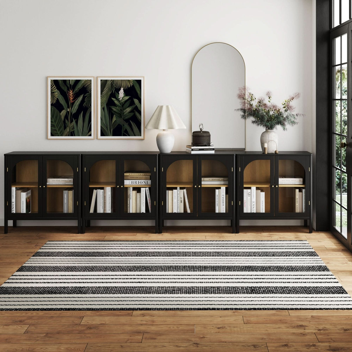 Arched Glass Door TV Console for TVs up to 100" Black - Nathan James