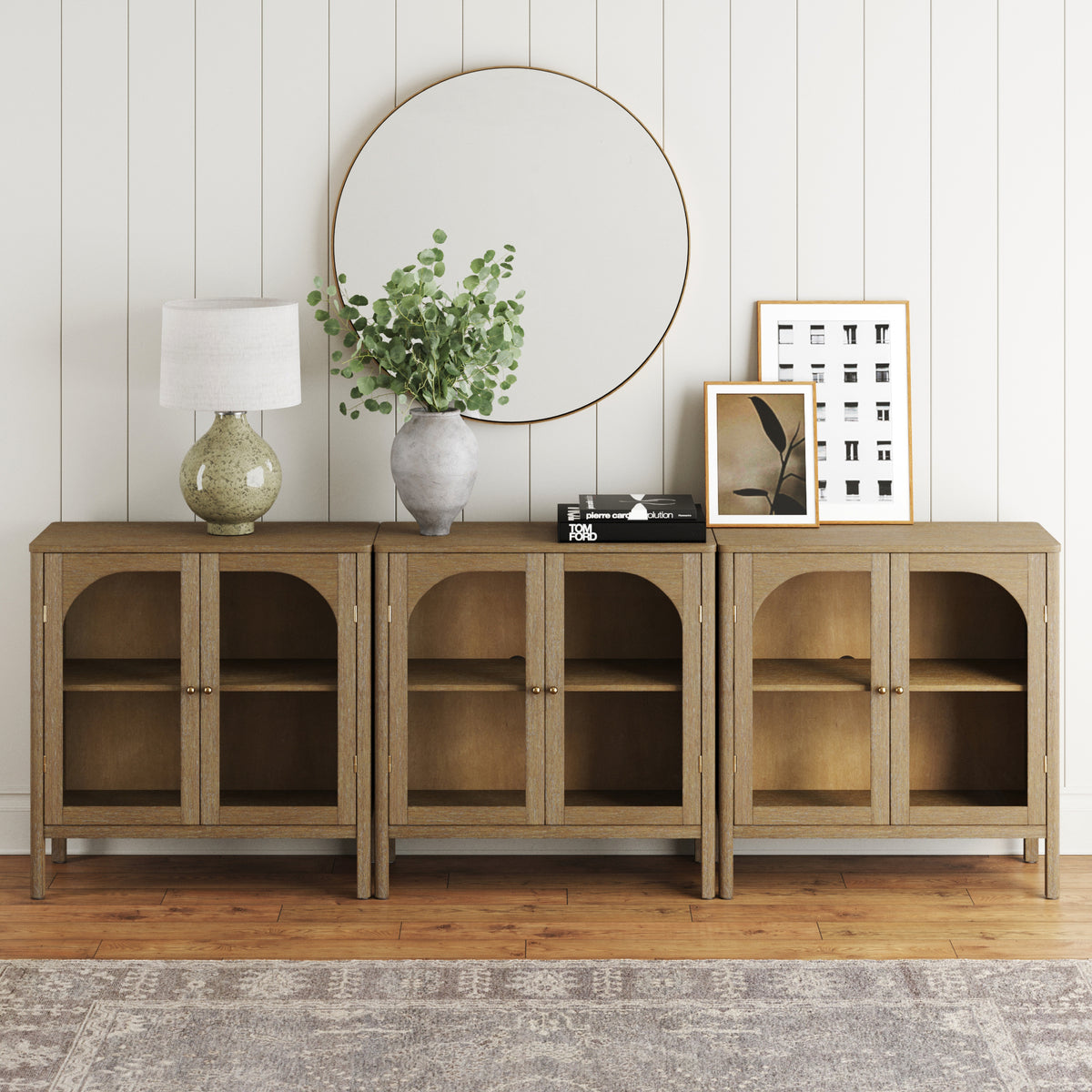 Arched Glass Door TV Console for TVs up to 75" Brown - Nathan James