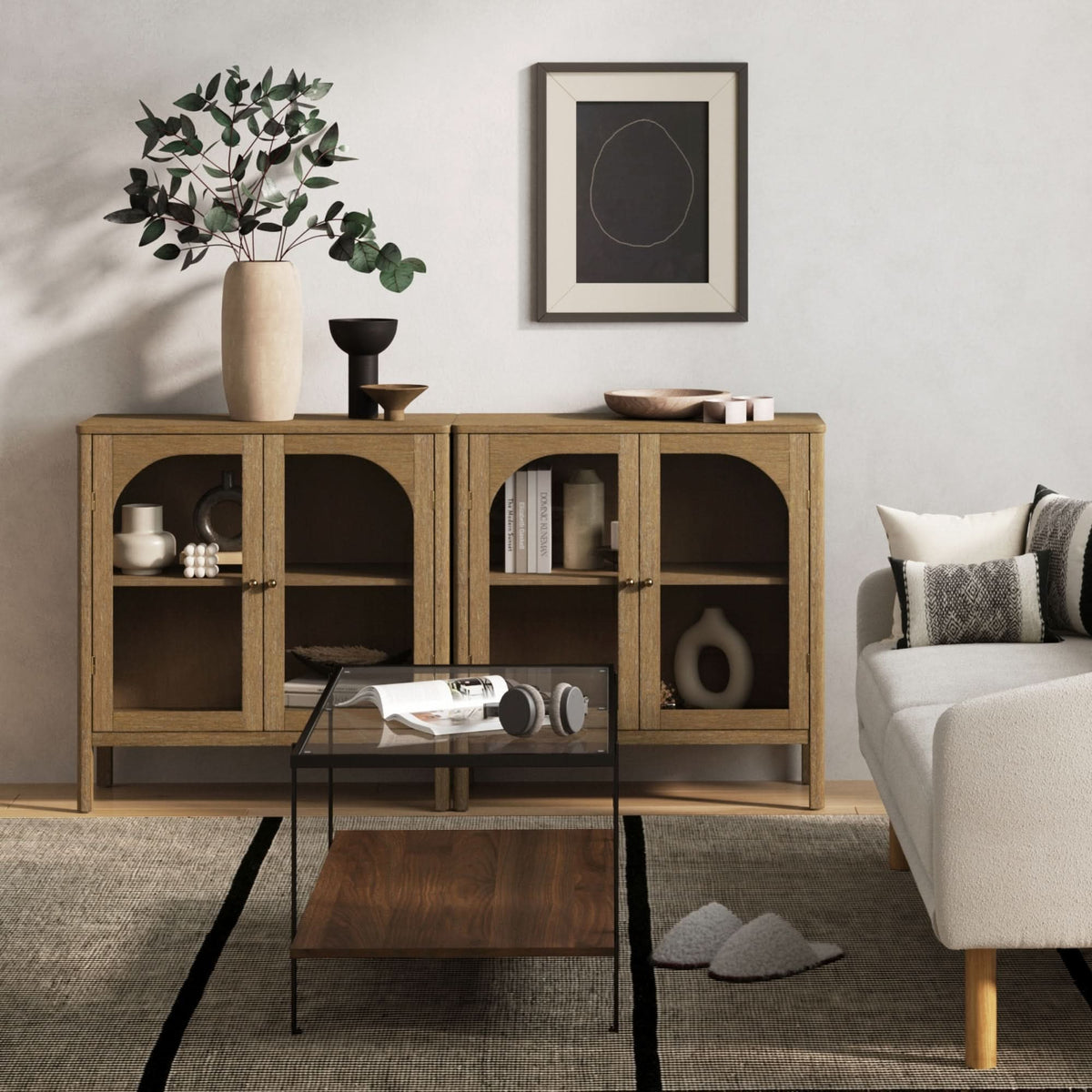 Wood Curio Cabinet with Glass Doors Brown - Nathan James