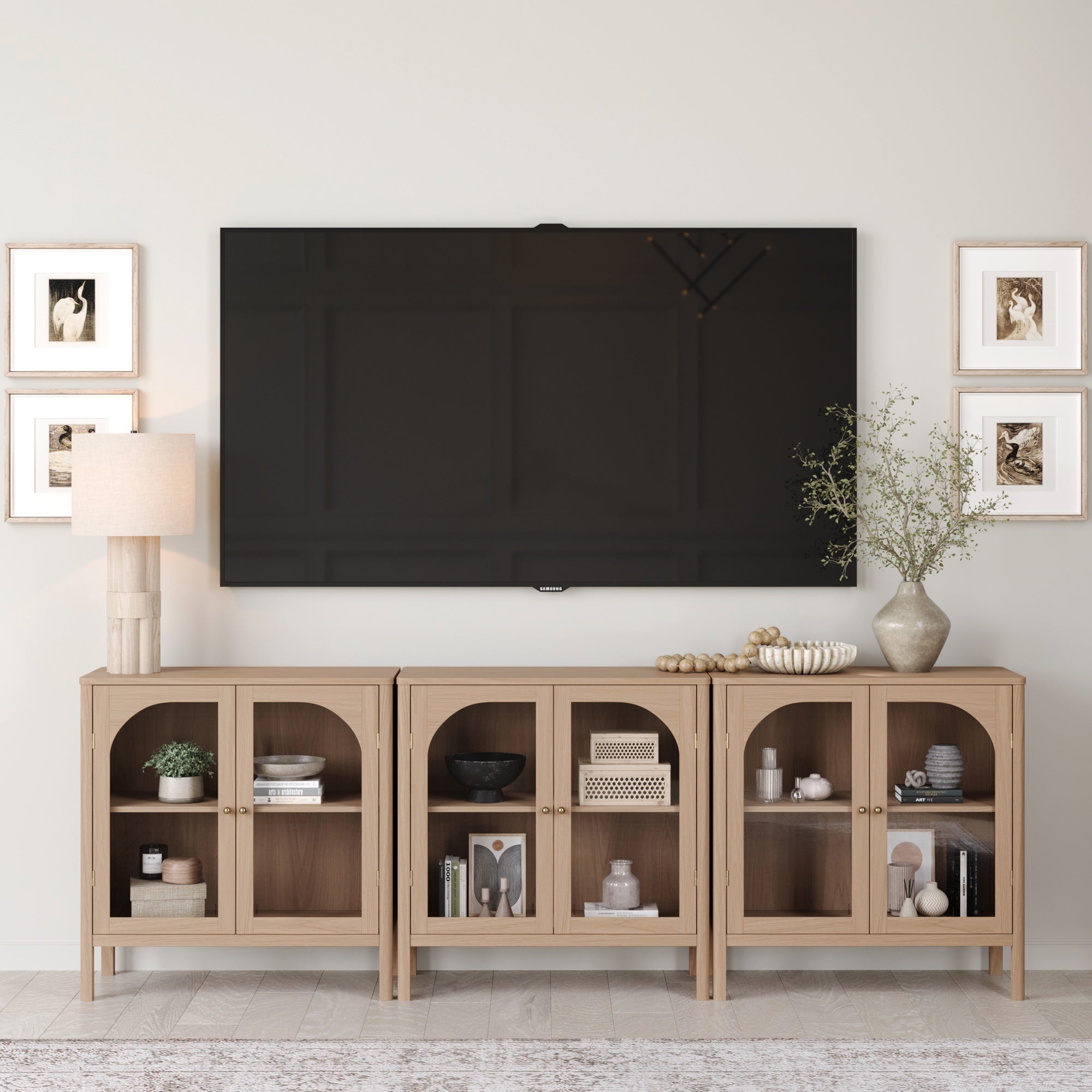 Arched Glass Door TV Console for 75 - 85" TVs Raw Oak - Nathan James