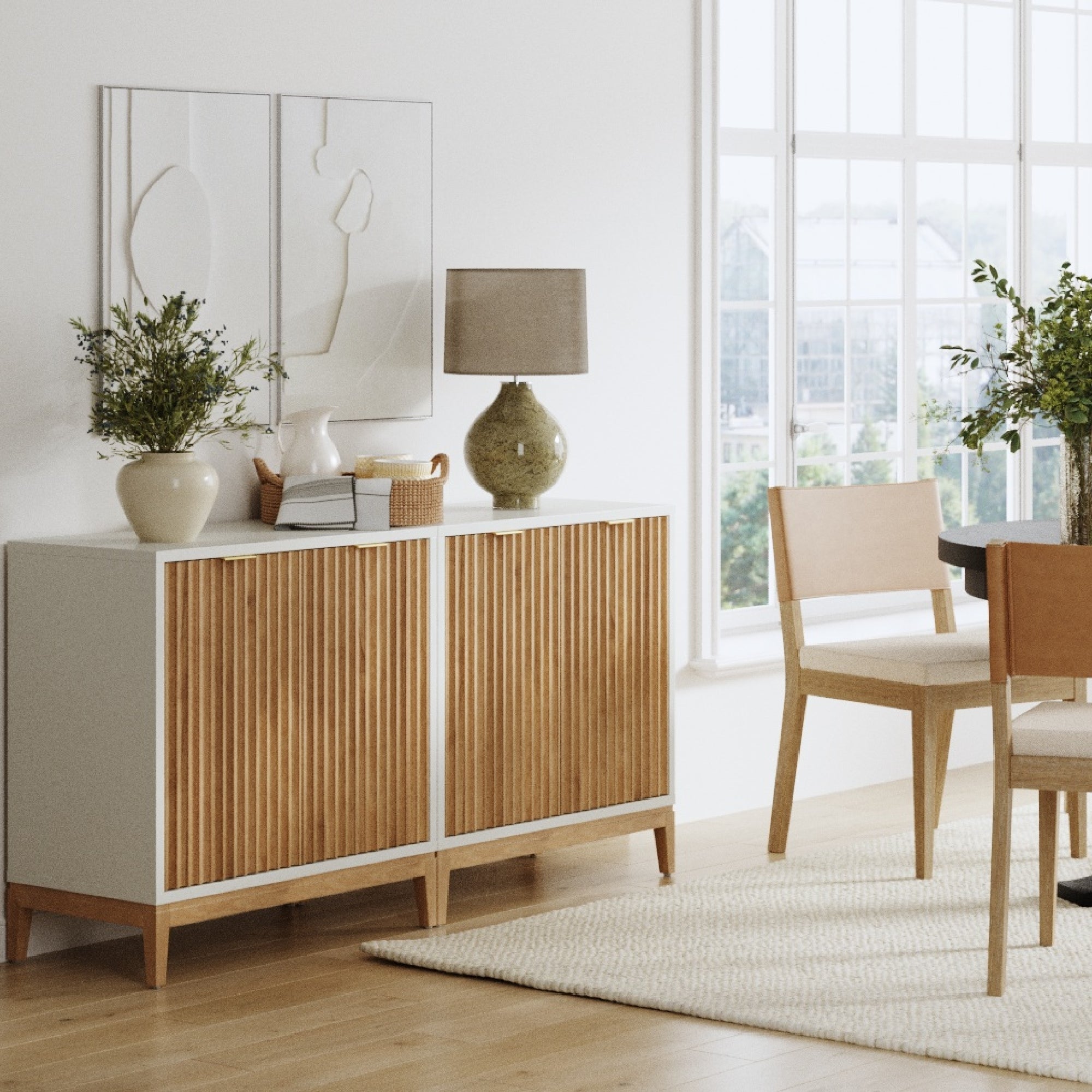 Jasper Credenza Warm White Pine Set of 2 | Nathan James