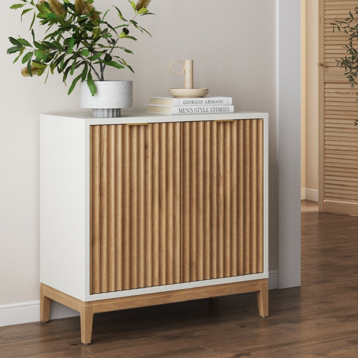 Jasper Boho Wood Fluted Storage Cabinet White | Nathan James