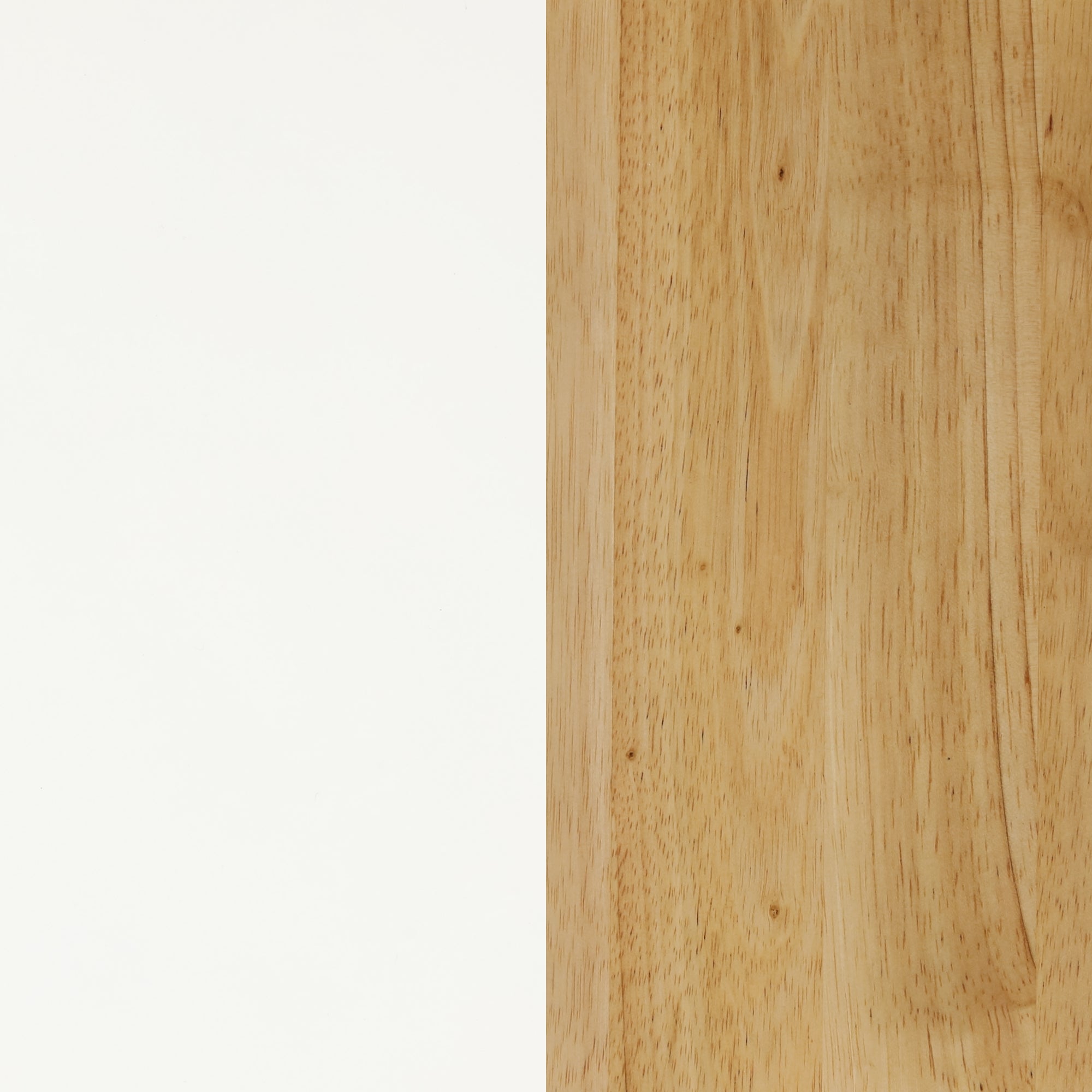 A vertically split background with the left side solid white and the right side featuring a natural light wood texture with visible grain patterns.