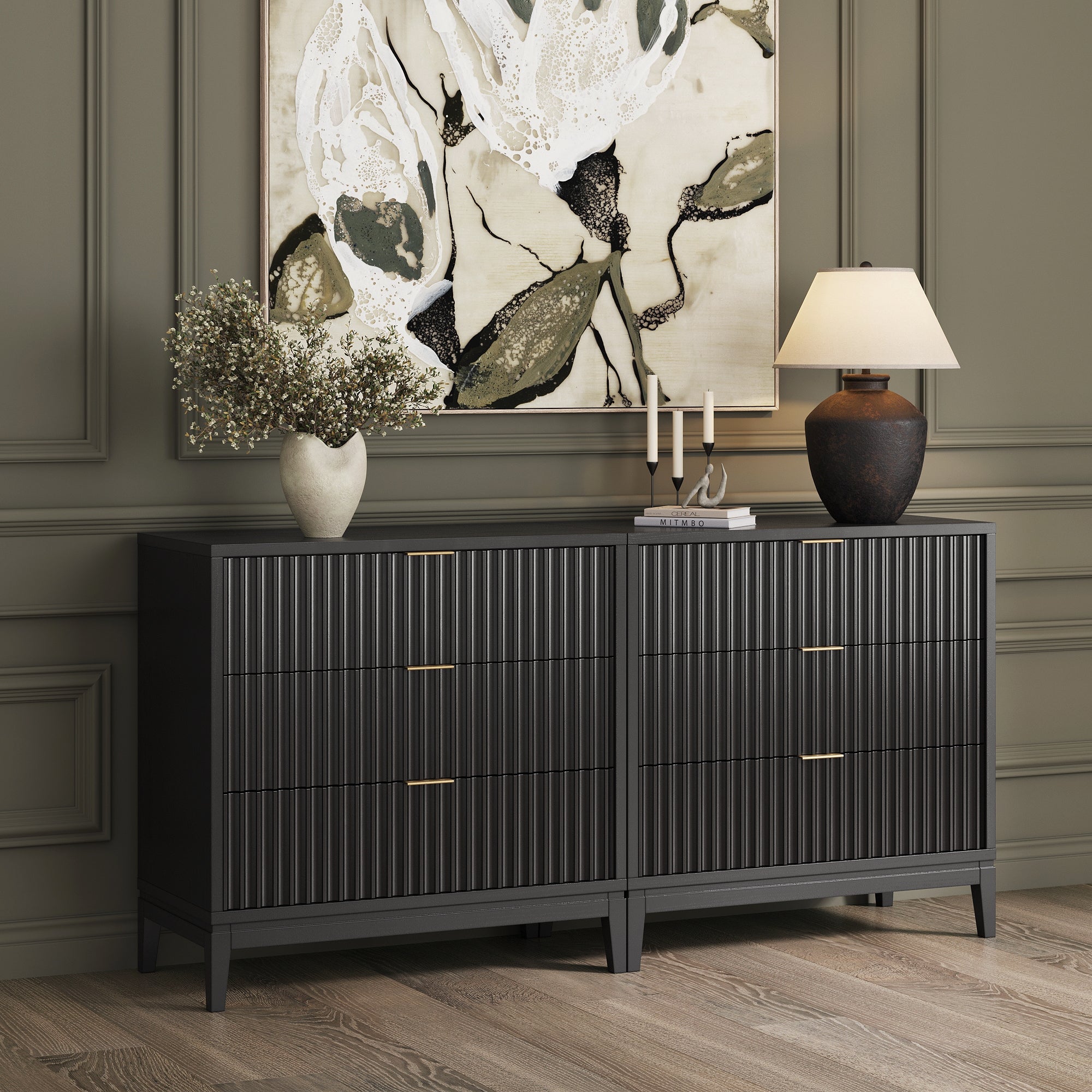Jasper Mid-Century Fluted Dresser Black Set of 2 | Nathan James Jasper Mid-Century Fluted Dresser Black Set of 2 | Nathan James