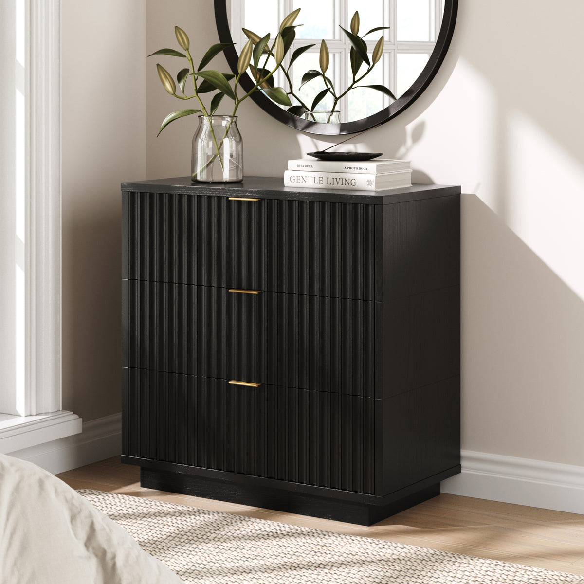 Modern Stackable 3-Drawer Modular Dresser Black Oak