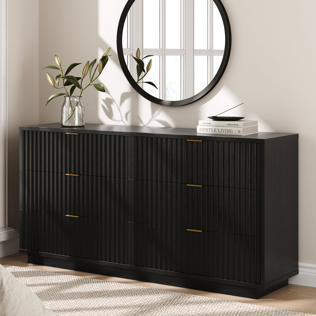 Modern Stackable 6-Drawer Modular Dresser Black Oak