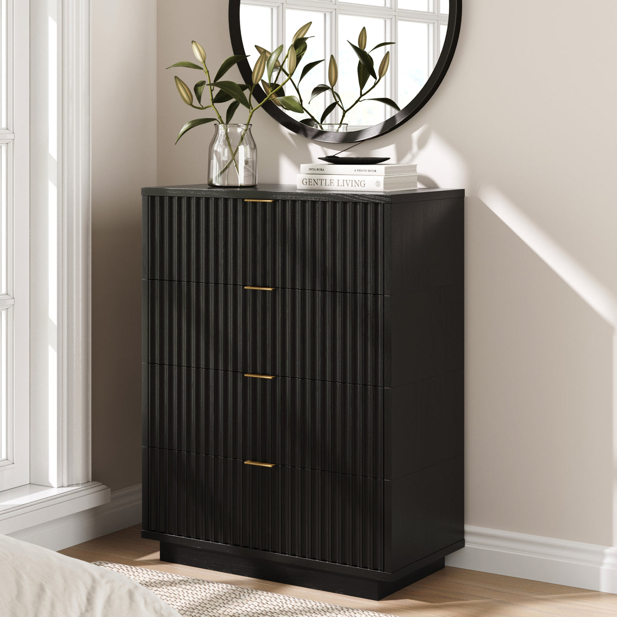 Modern Stackable 4-Drawer Modular Dresser Black Oak