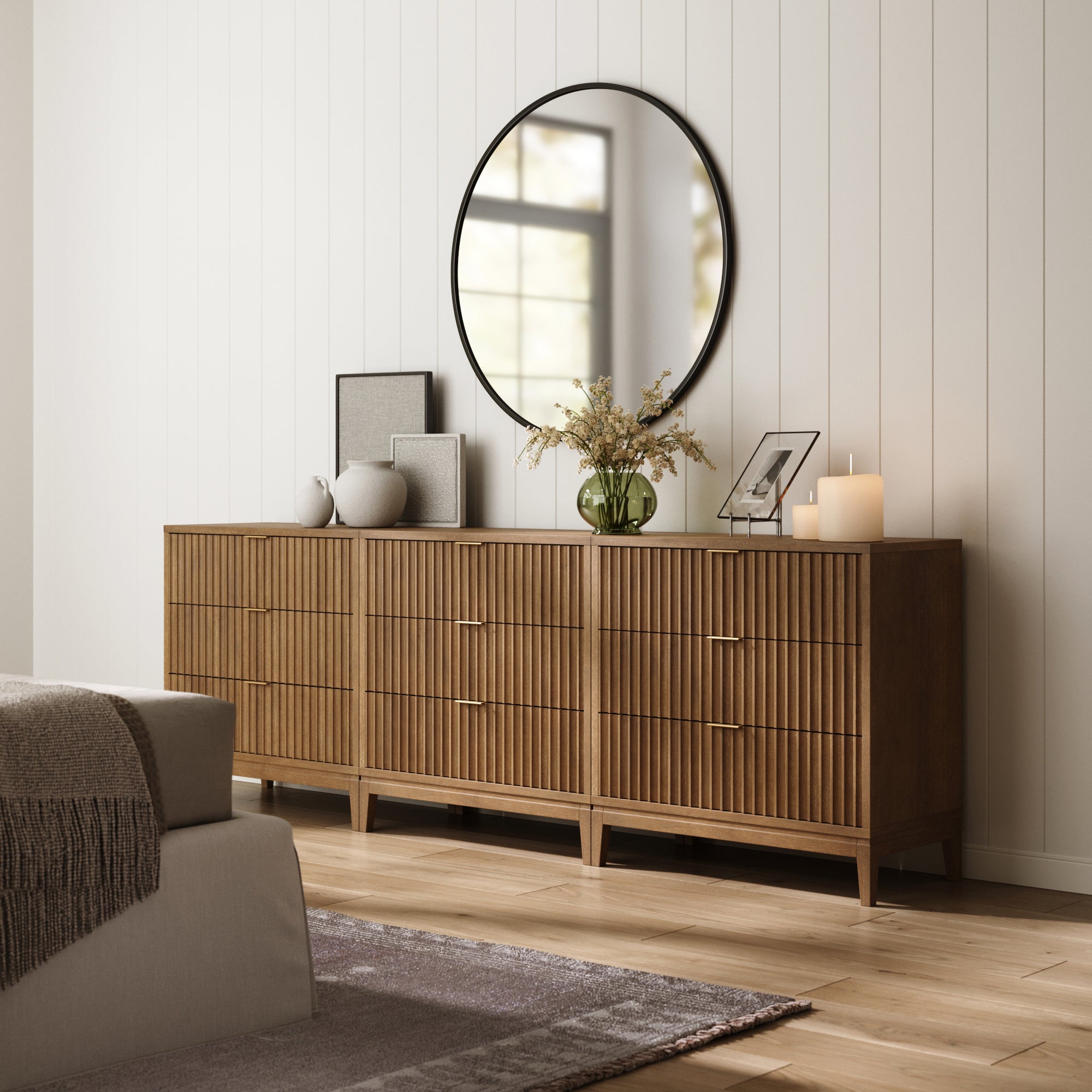 Bohemian Solid Wood 3-Drawer Fluted Dresser Light Brown (Set of 3) Bohemian Solid Wood 3-Drawer Fluted Dresser Light Brown (Set of 3)