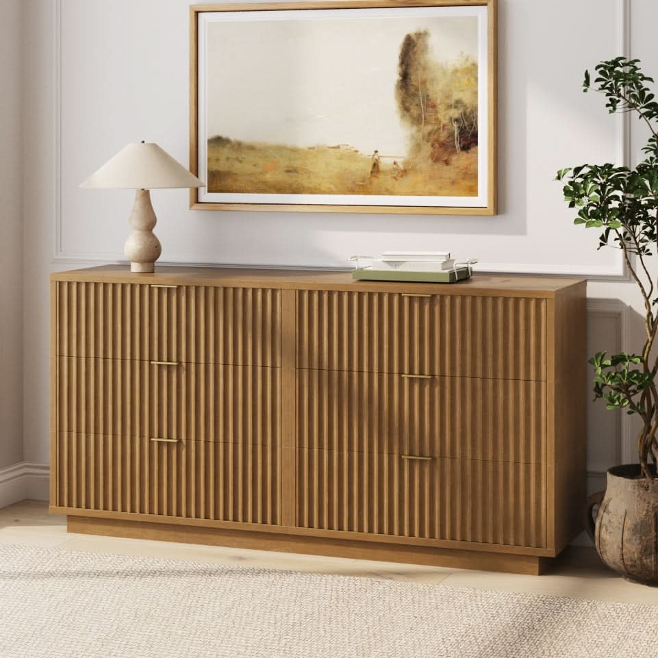Modern Stackable 6-Drawer Modular Dresser Light Brown