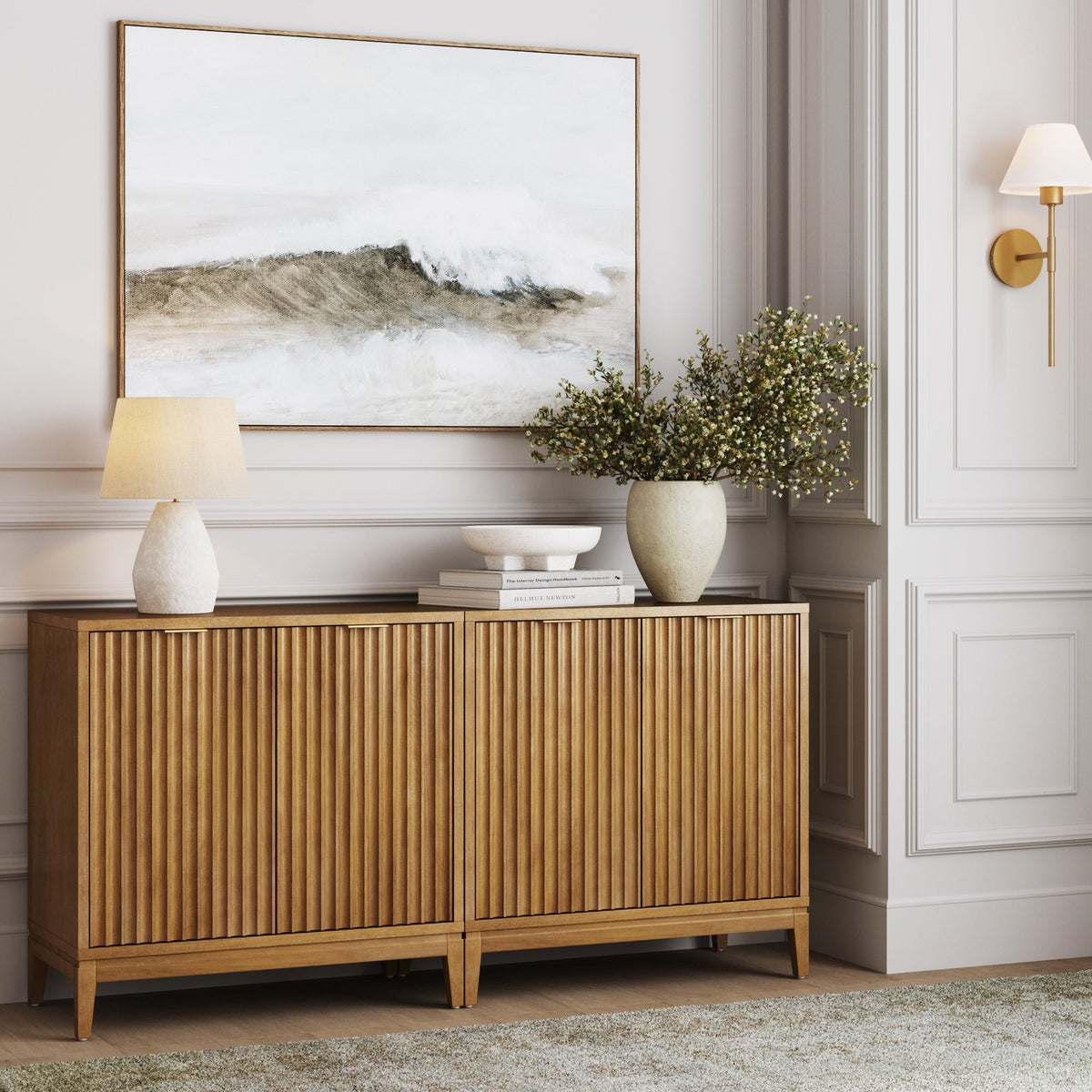 Jasper Credenza Light Brown Wood Set of 2 Mid-Century | Nathan James