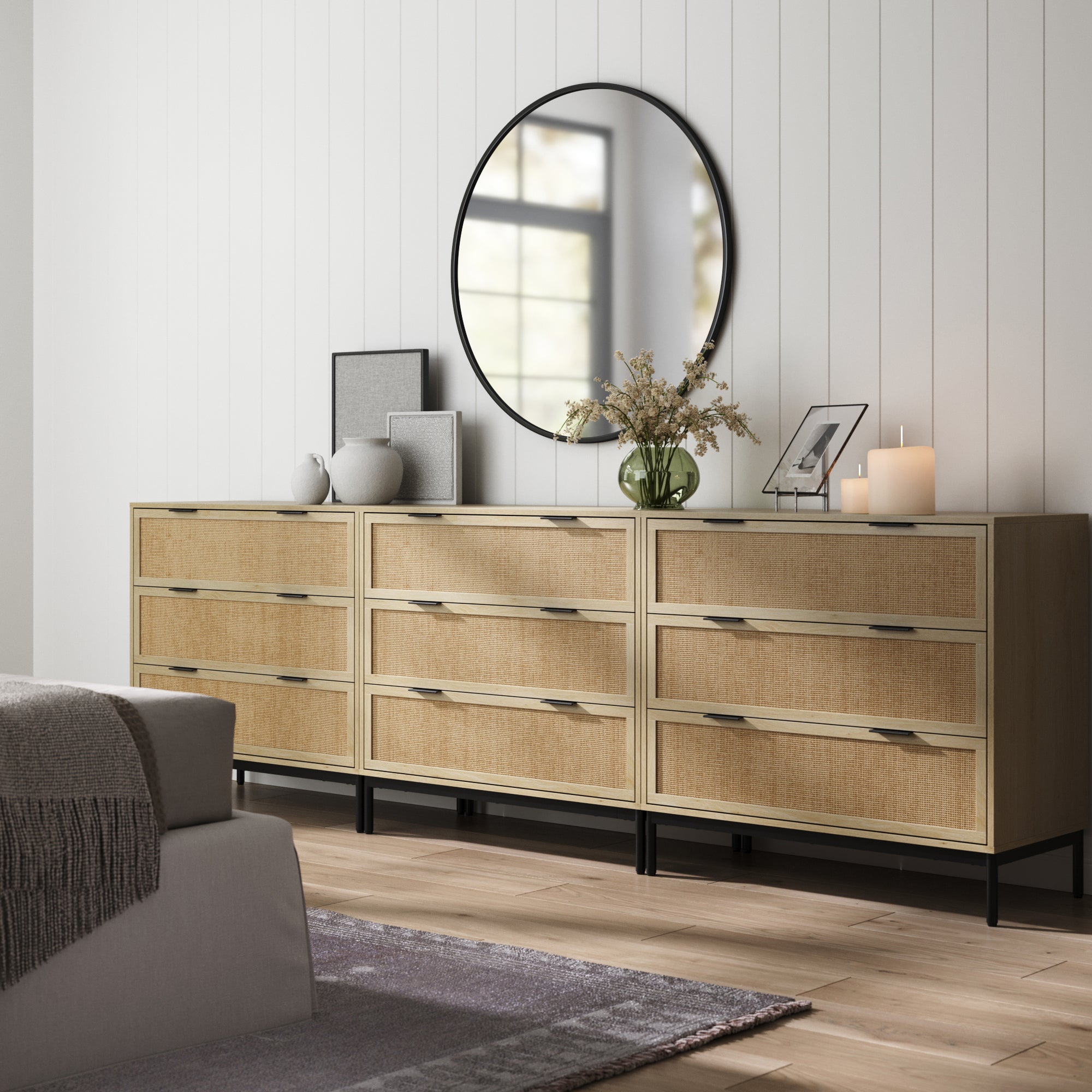 Rattan & Wood Dressers Light Oak (Set of 3) - Nathan James