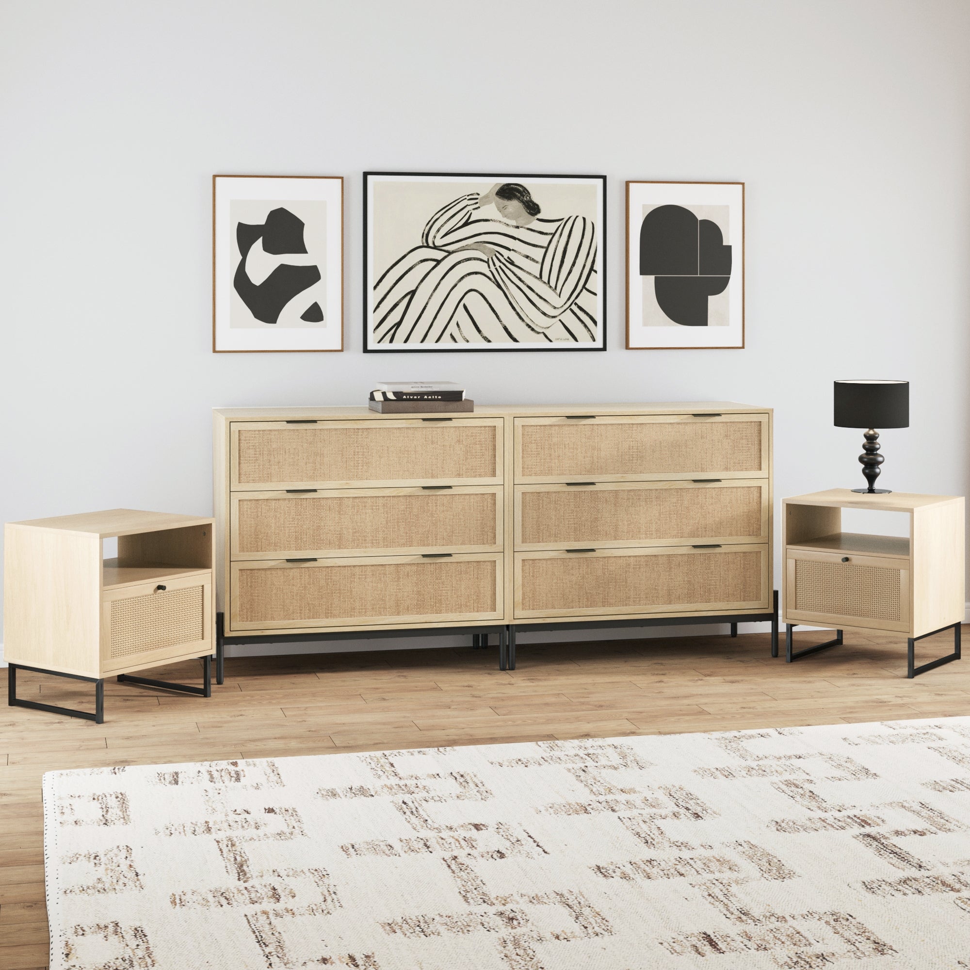 Nathan James Andrew and Mina Rattan Bedroom Set Light Oak