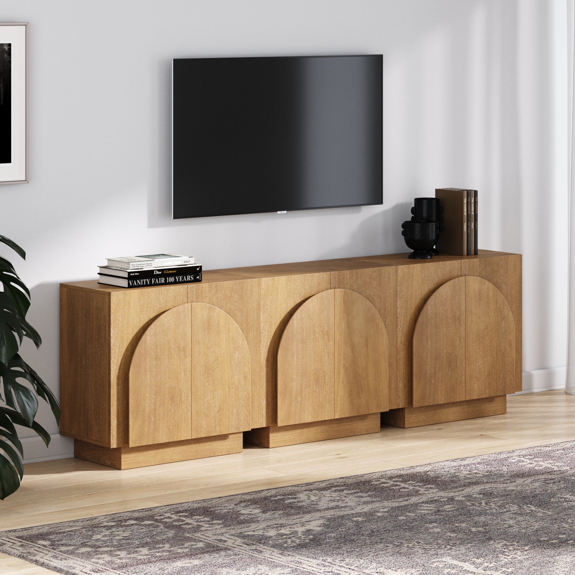 Arched TV Console Credenza Light Brown (Set of 3)