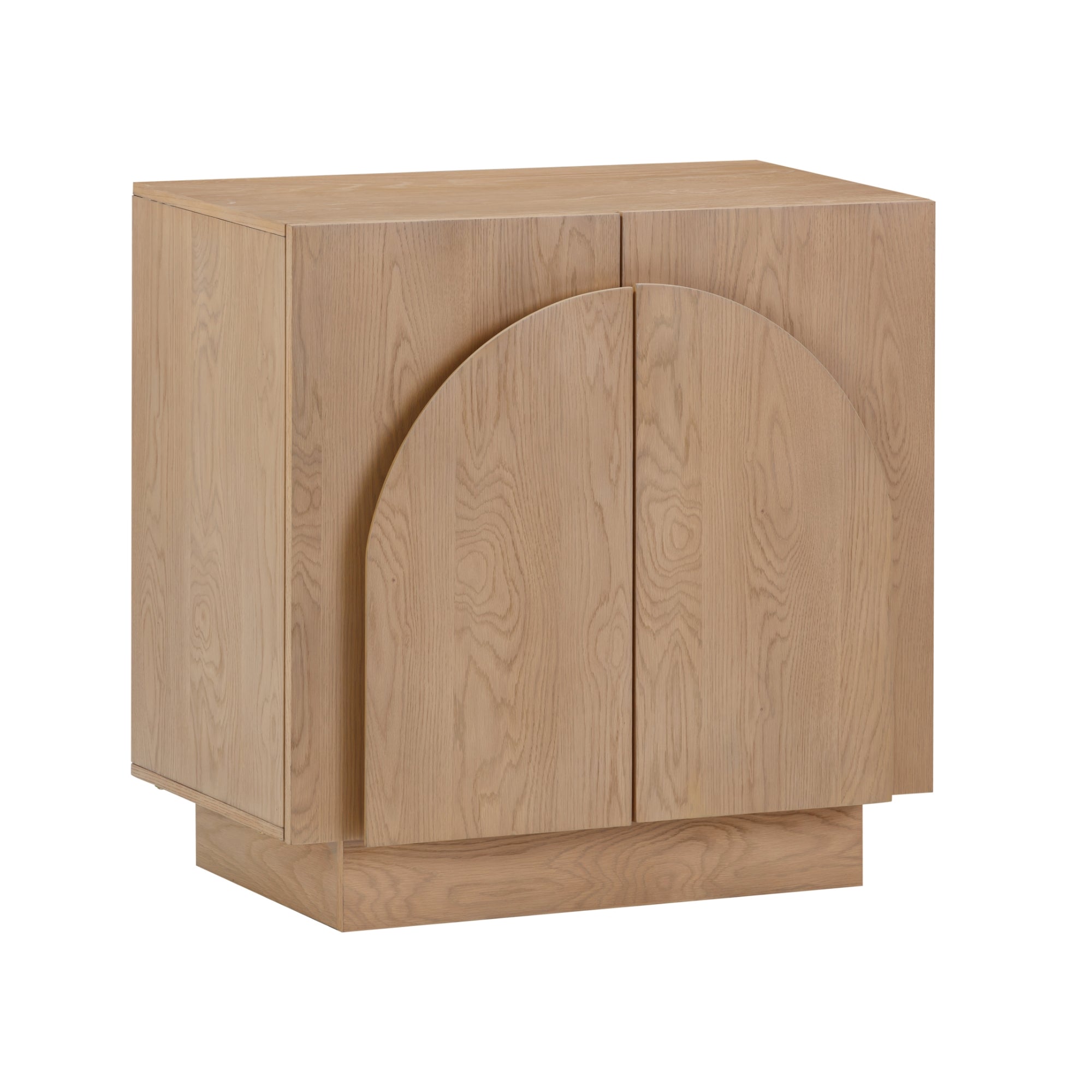 Light wood cabinet with two doors, each featuring a large decorative semi-circular arch design. The cabinet has clean lines and a rectangular base, giving it a modern, minimalist look.