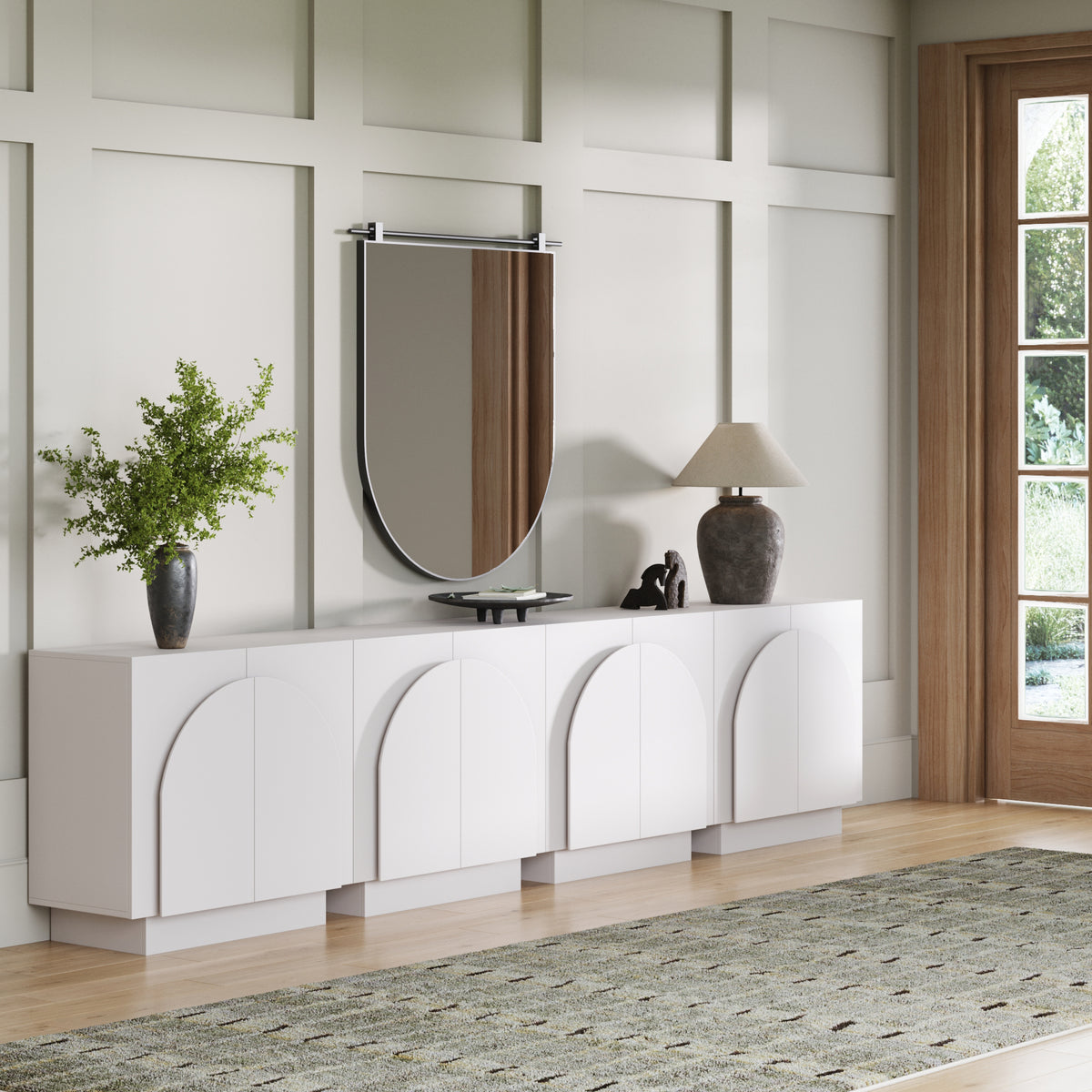 Wood Mid-Century Arched TV Console Credenza White (Set of 4) - Nathan James