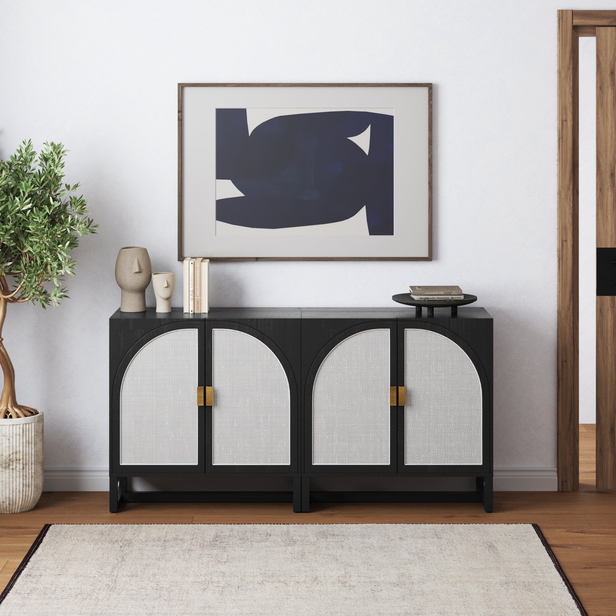 Paxton Credenza Rattan Black Arched Set of 2 | Nathan James