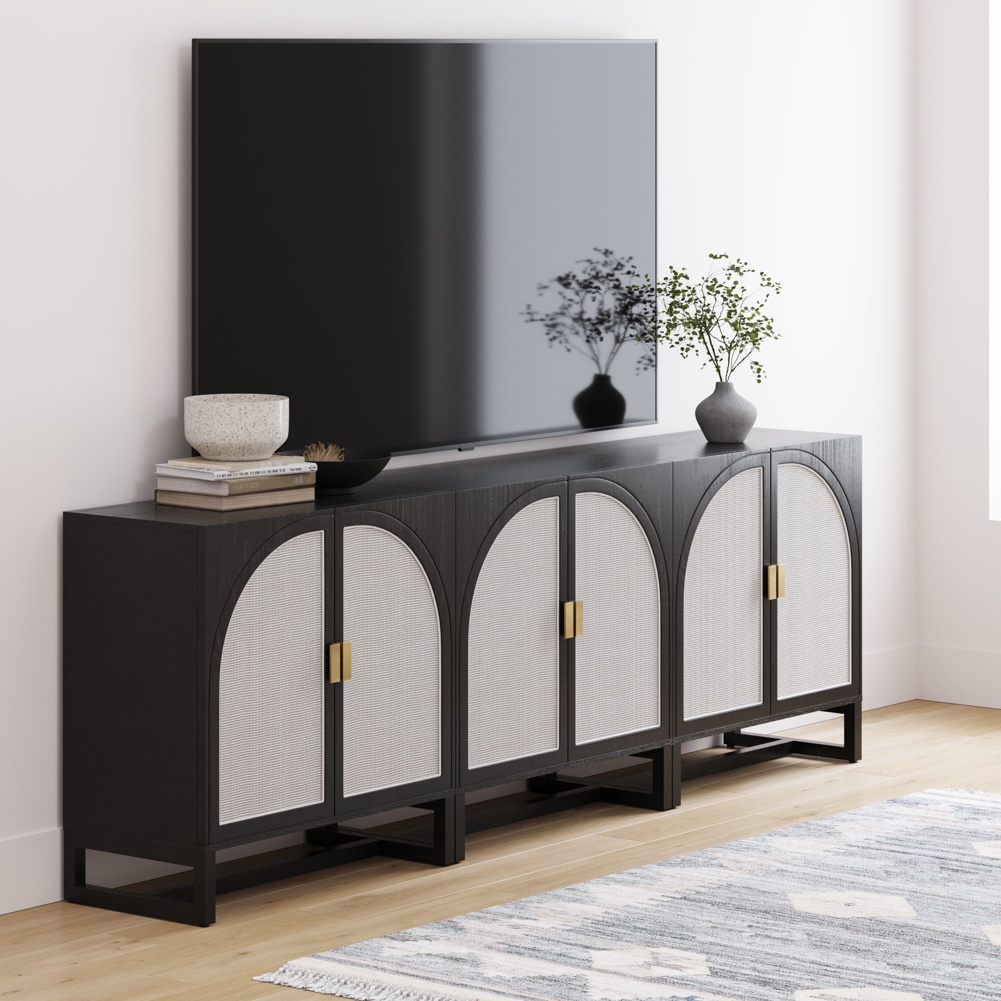 Rattan Arched TV Stand Media Console for 75 - 85" TVs Black - Nathan James