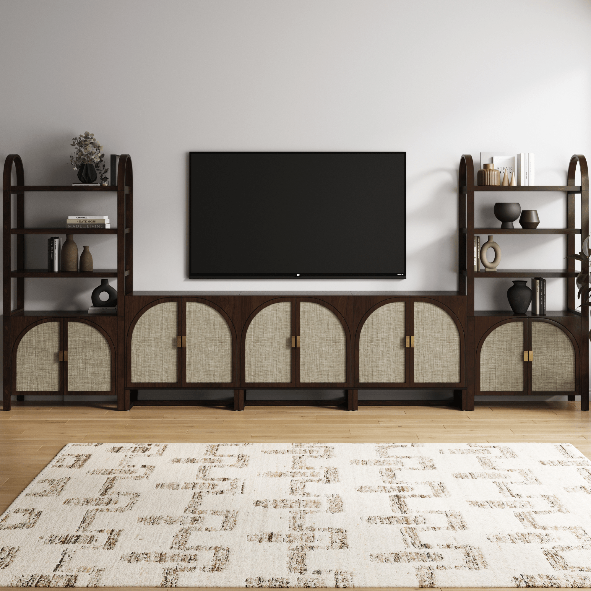 Arched Bookshelf Entertainment Center for 75" TV Dark Acacia - Nathan James
