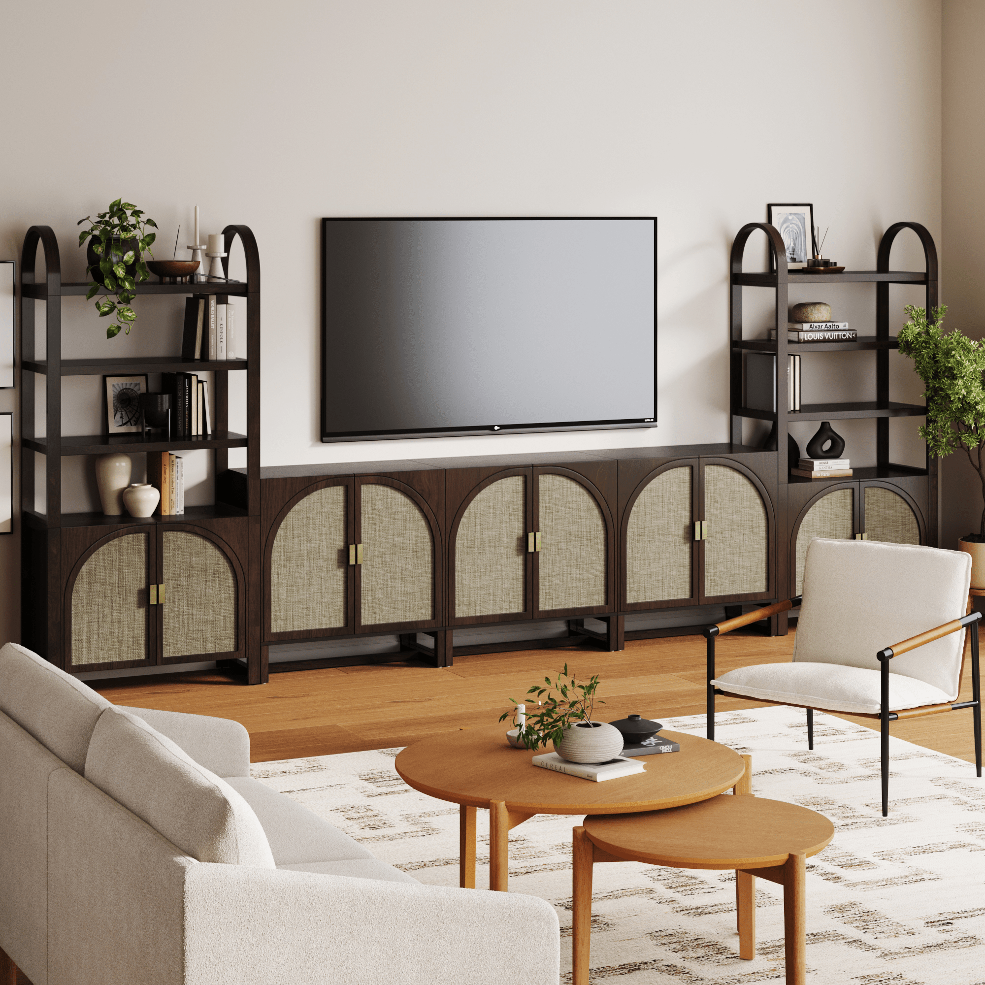 Arched Bookshelf Entertainment Center for 75" TV Dark Acacia - Nathan James