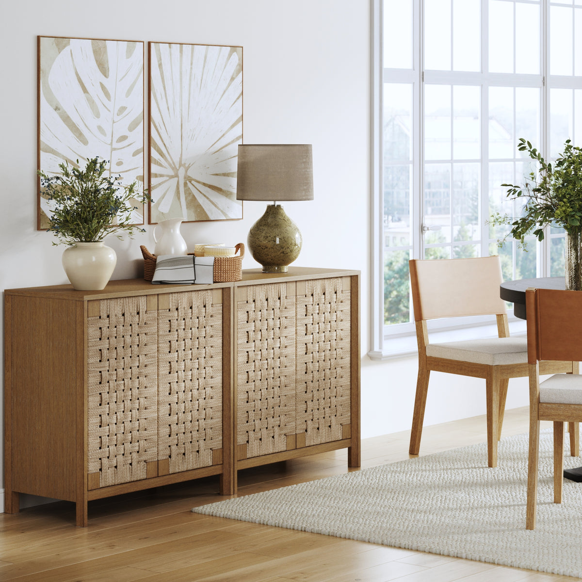 Aerie Credenza Woven Seagrass Light Brown Set of 2 | Nathan James