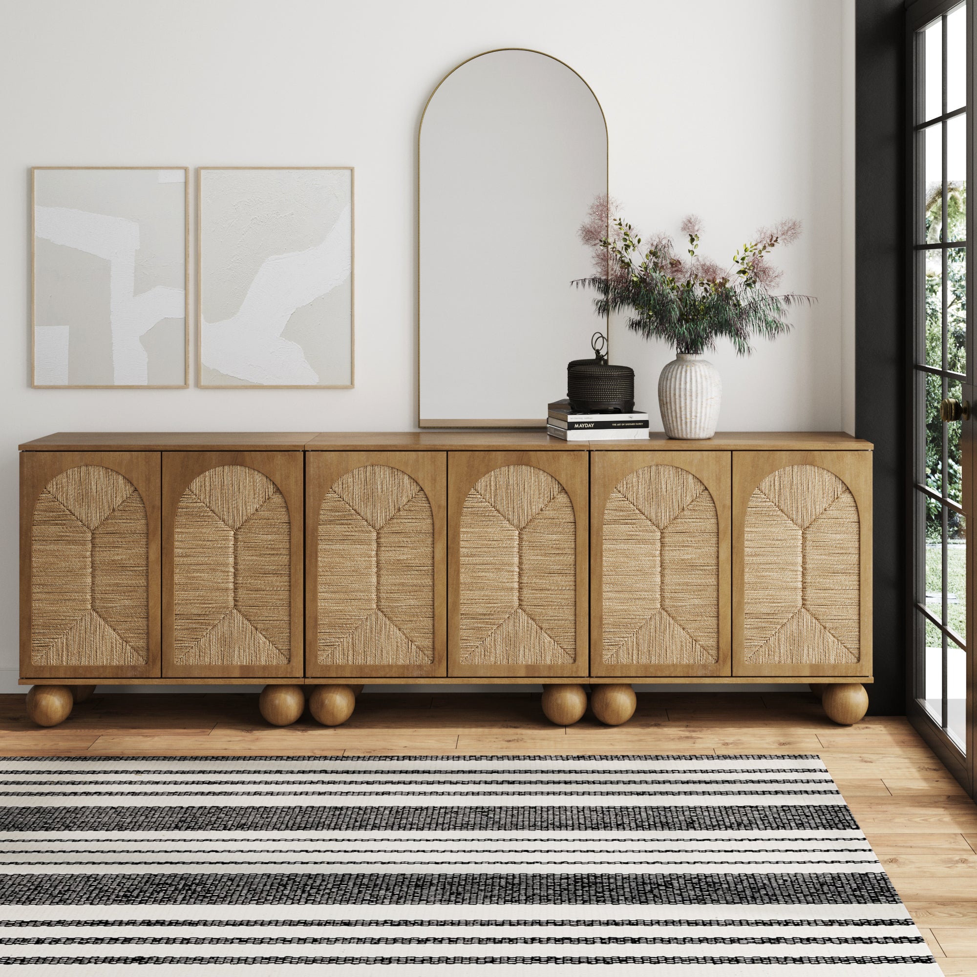 Leah Boho Seagrass Arched Storage Cabinet Light Brown | Nathan James