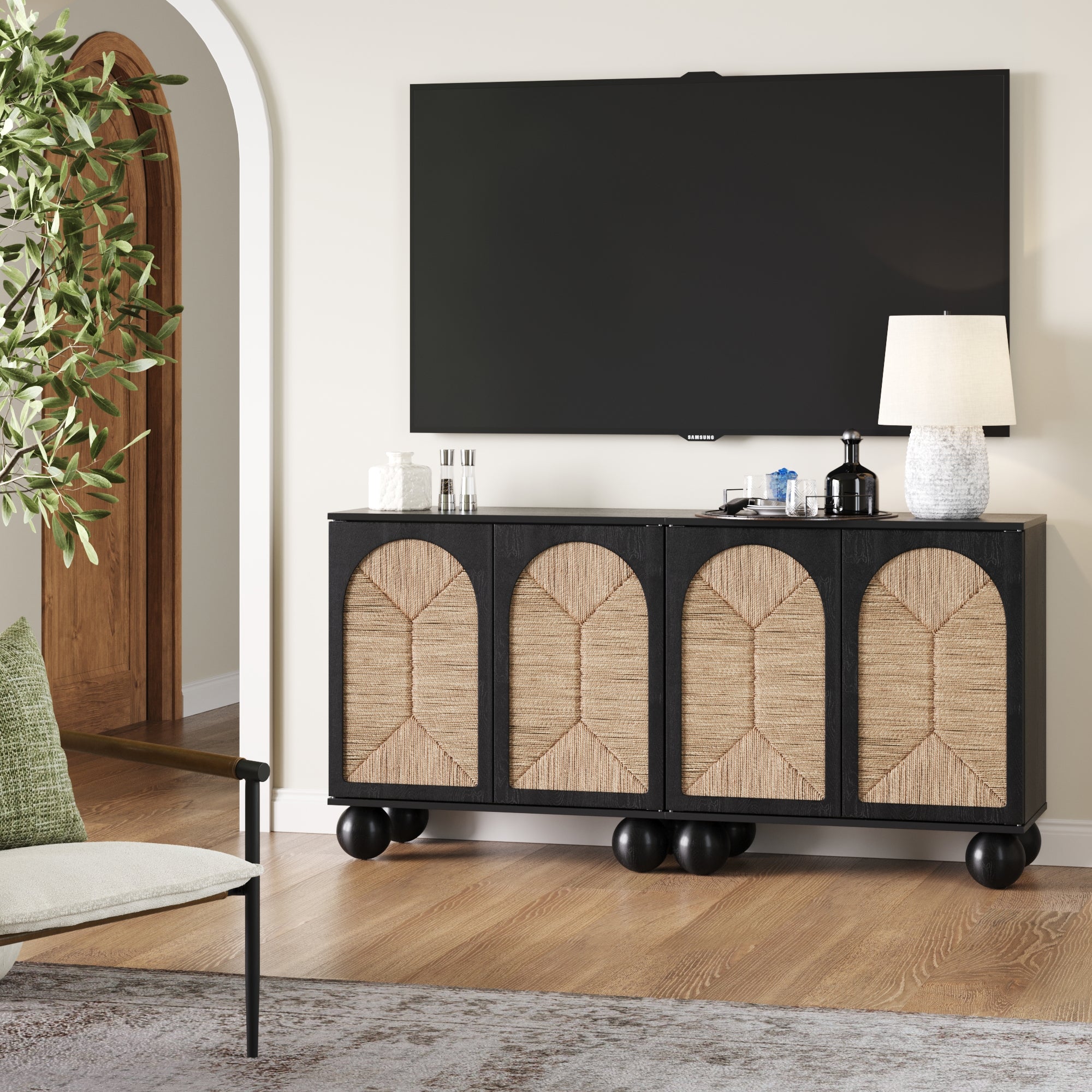 Seagrass Arched TV Console Cabinet for 55 - 65" TVs Black - Nathan James